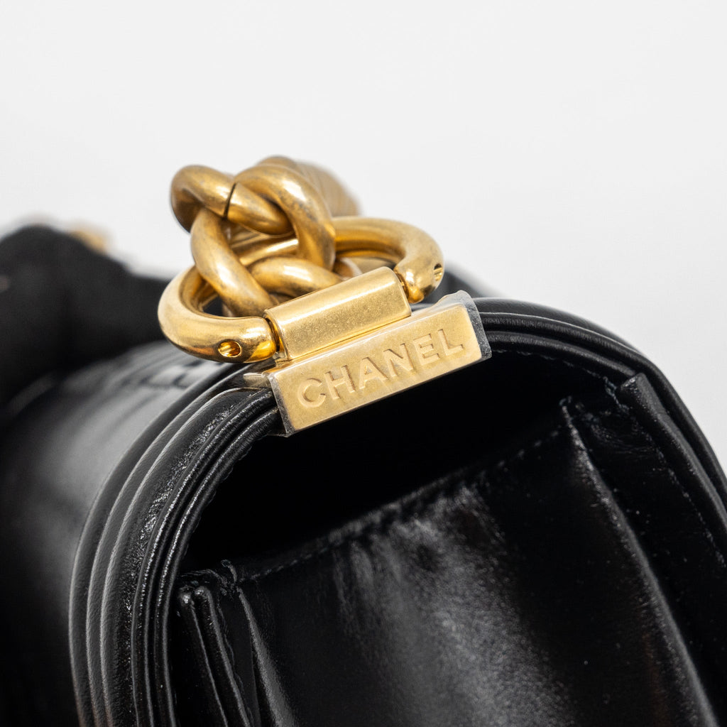 CHANEL MINI SQUARE BOY BAG LIMITED EDITION CALFSKIN BLACK GHW (MICROCHIP)