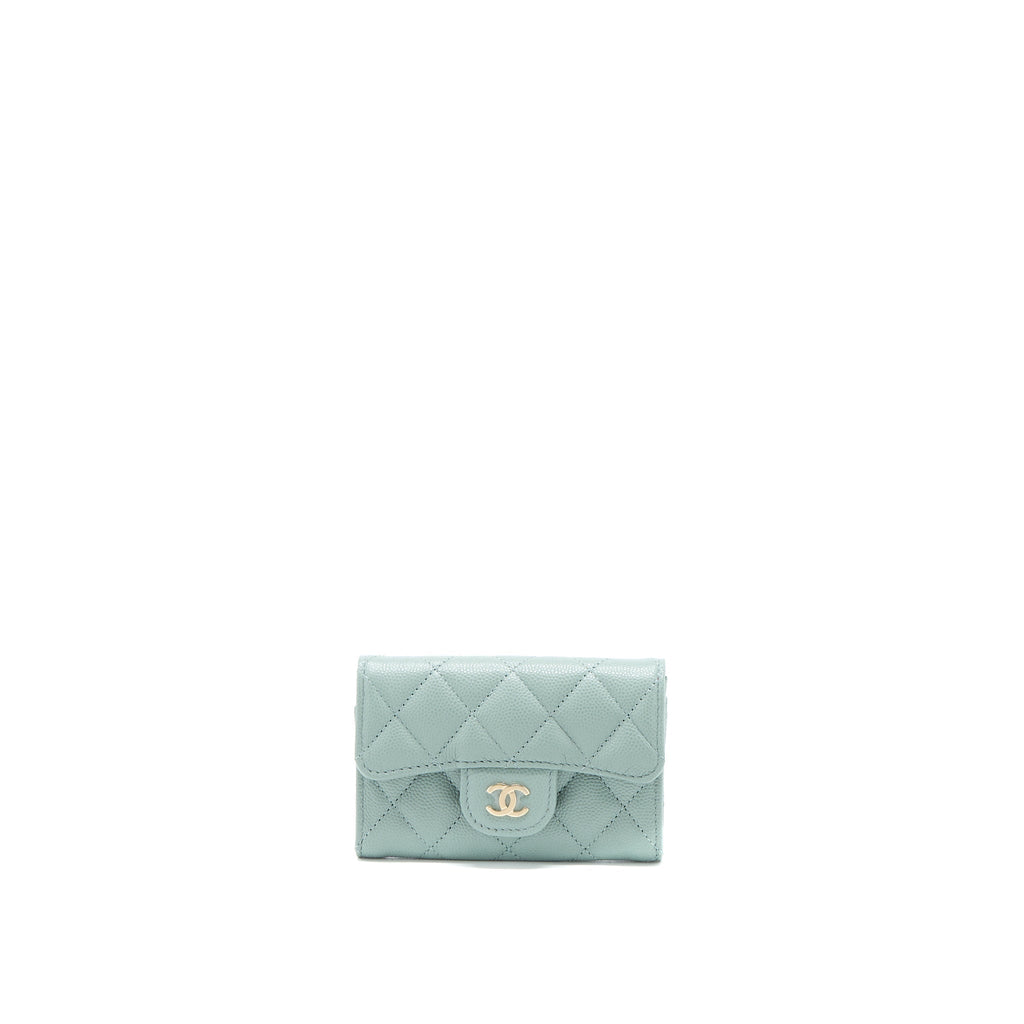 CHANEL 23C CLASSIC FLAP CARD HOLDER CAVIAR LIGHT GREY LGHW
