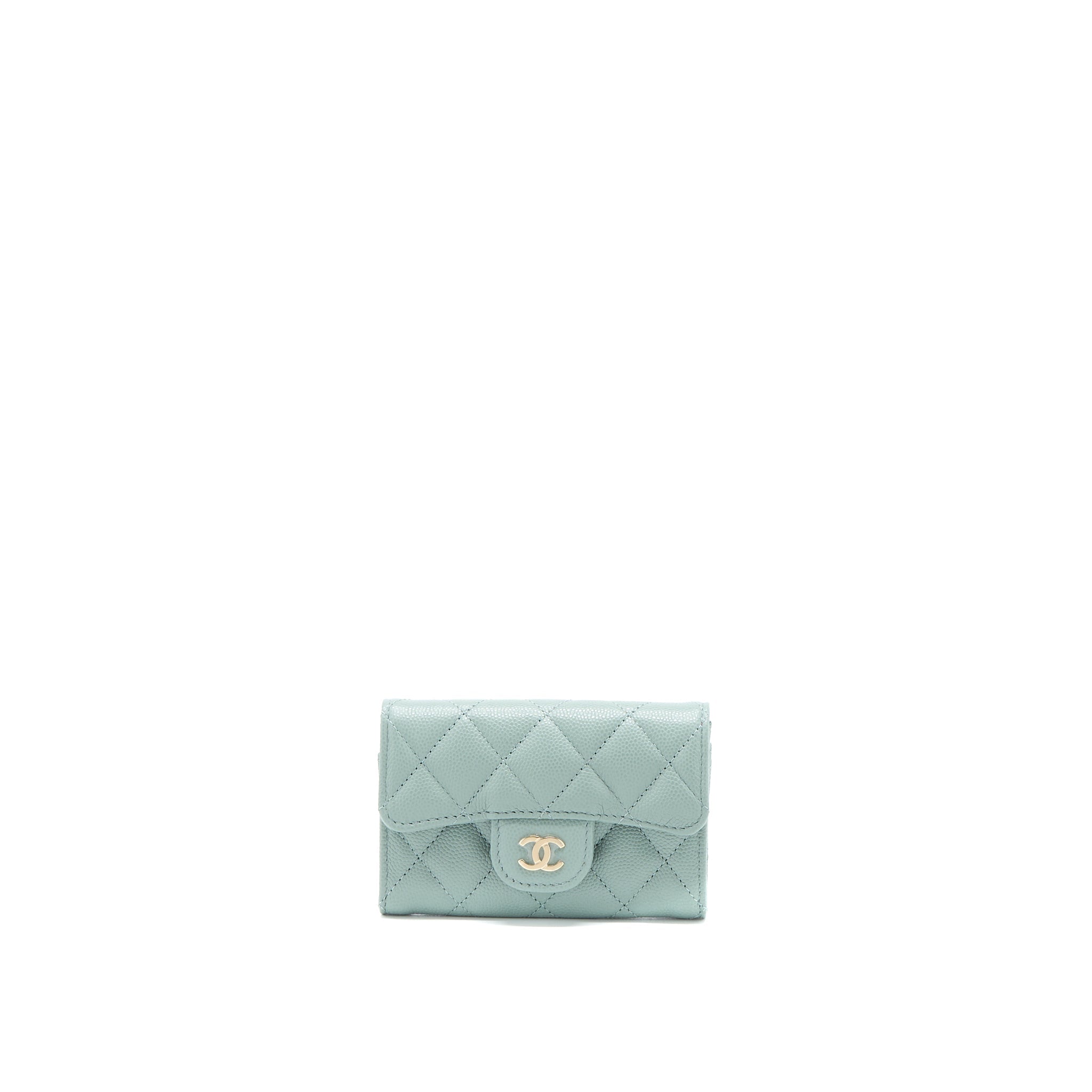 CHANEL 23C CLASSIC FLAP CARD HOLDER CAVIAR LIGHT GREY LGHW