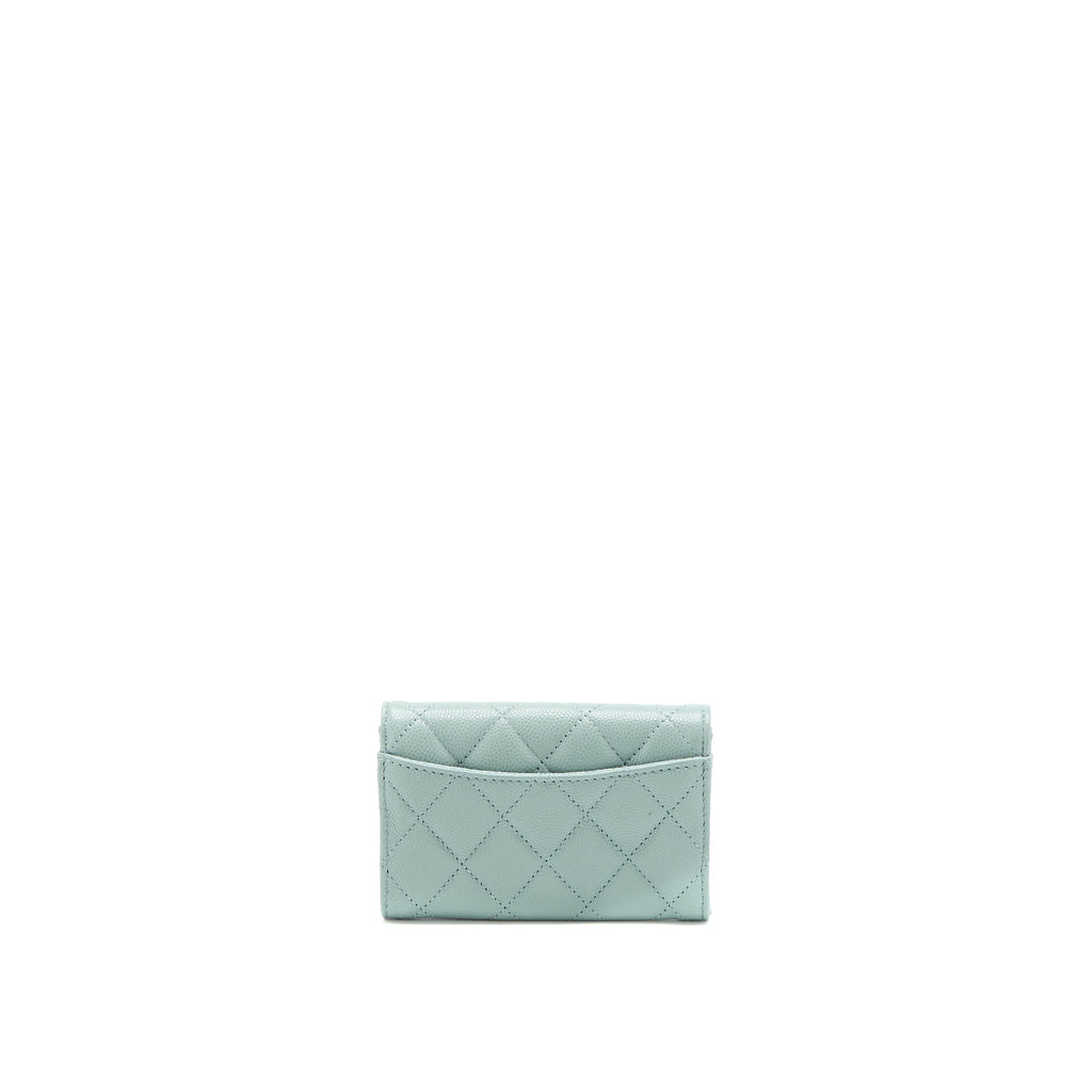 CHANEL 23C CLASSIC FLAP CARD HOLDER CAVIAR LIGHT GREY LGHW