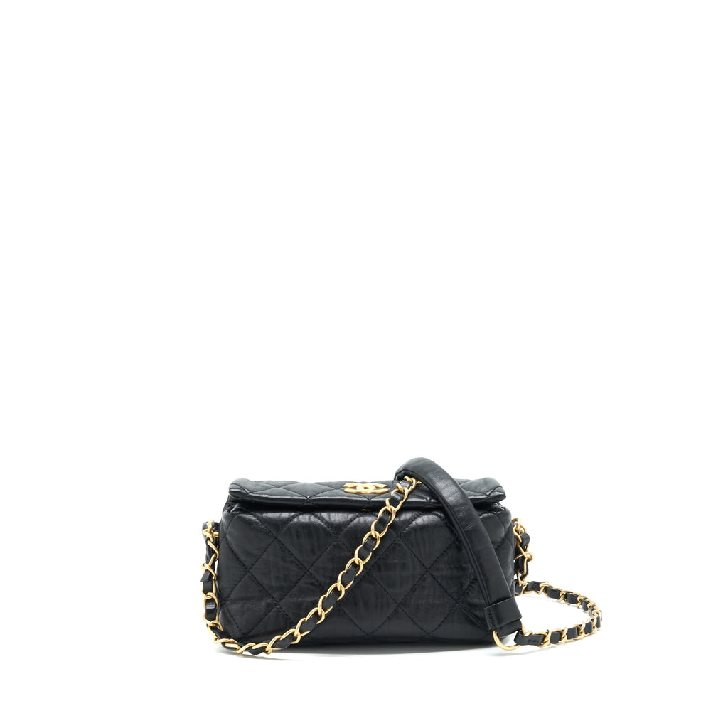 CHANEL SMALL CC WRAPPED STRAP BAG LAMBSKIN BLACK IN CRUMPLED GHW