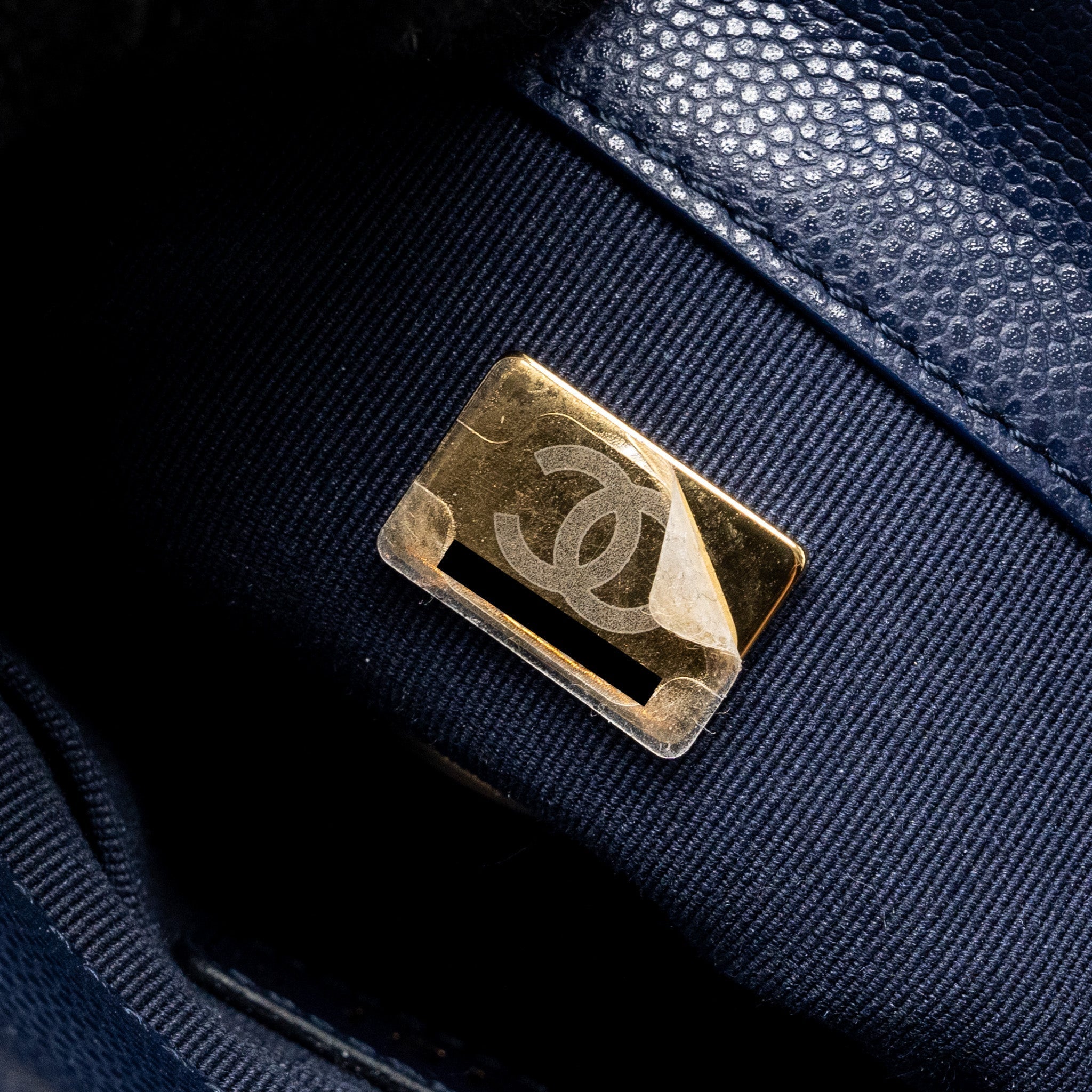 CHANEL 22A BUTTON ON CHAIN MINI SQUARE FLAP BAG CAVIAR NAVY GHW (MICROCHIP)