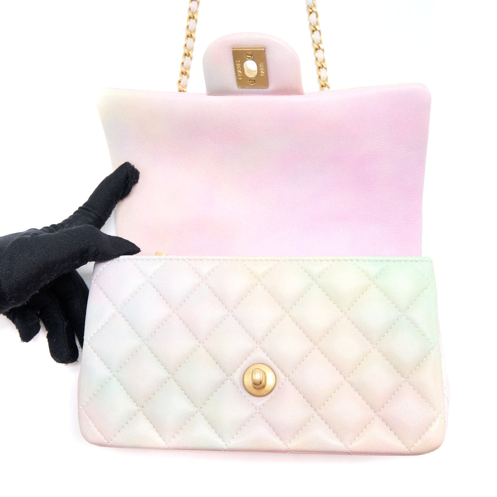 CHANEL TOP HANDLE MINI RECTANGULAR FLAP OMBRÉ MULTICOLOUR LAMBSKIN GHW (MICROCHIP)