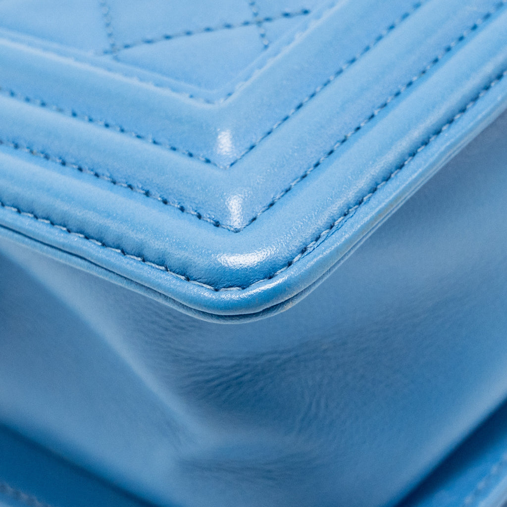 CHANEL SMALL BOY BAG CALFSKIN BLUE SHW
