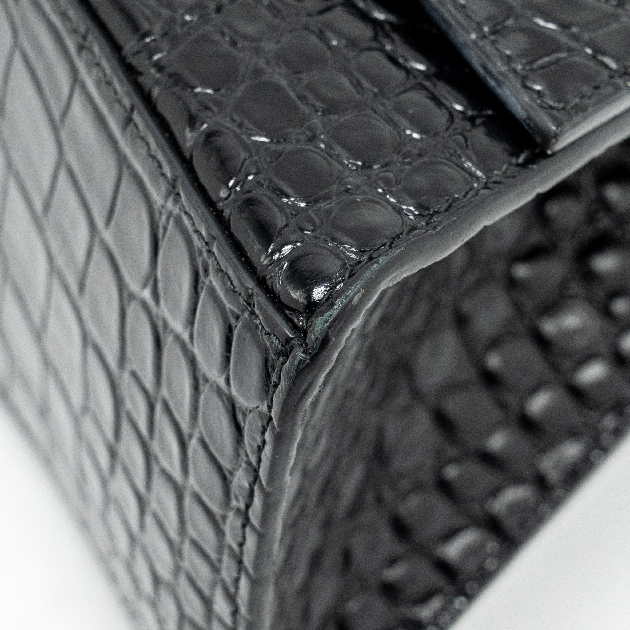 BALENCIAGA HOURGLASS S CROC-EMBOSSED CALFSKIN SO BLACK
