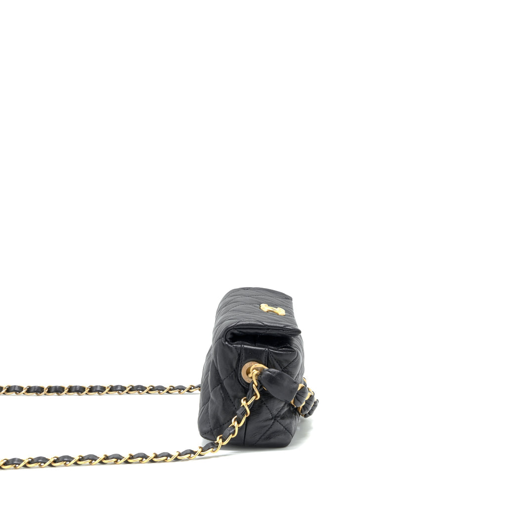 CHANEL SMALL CC WRAPPED STRAP BAG LAMBSKIN BLACK IN CRUMPLED GHW