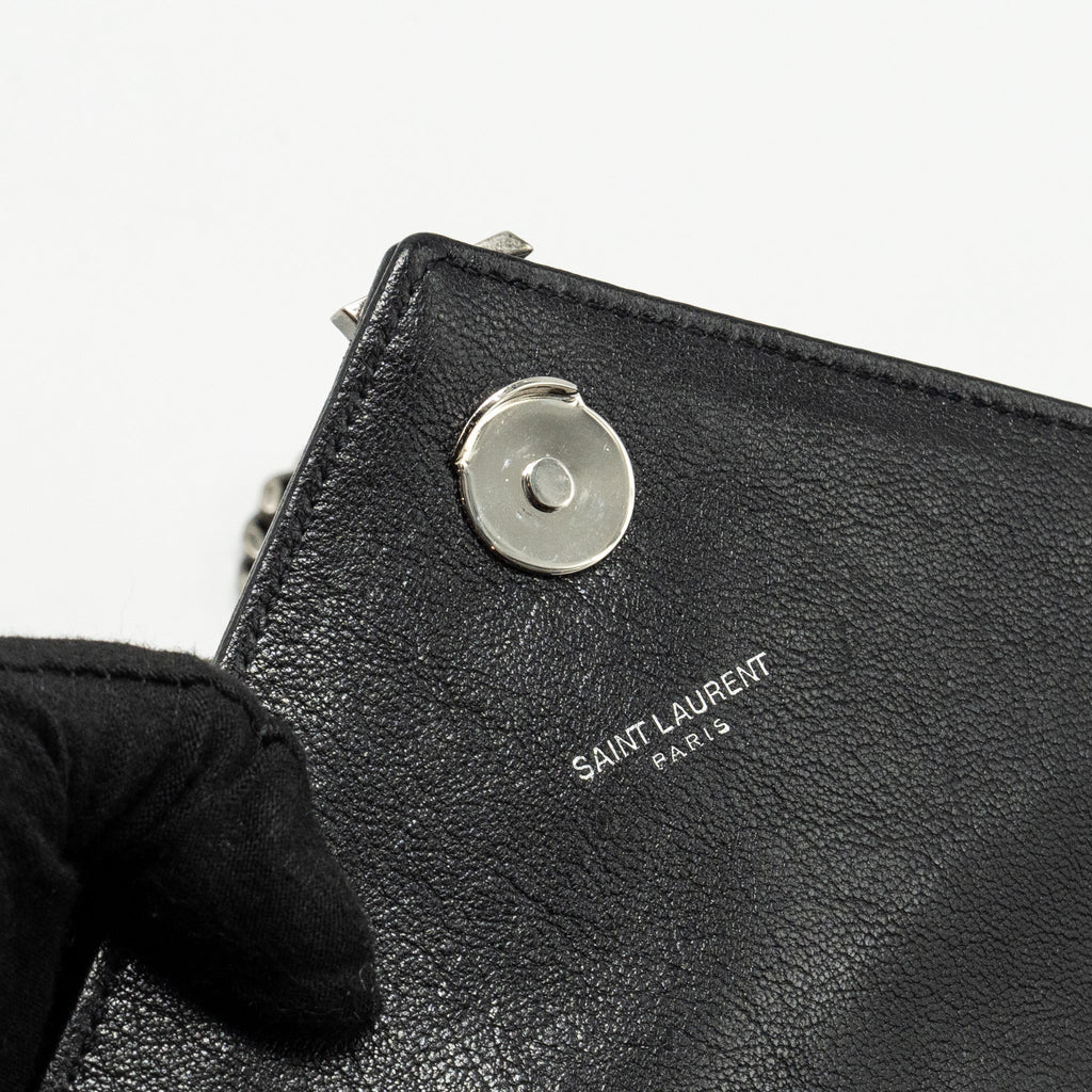 SAINT LAURENT COLLEGE FLAP BAG LAMBSKIN BLACK RUTHENIUM SHW