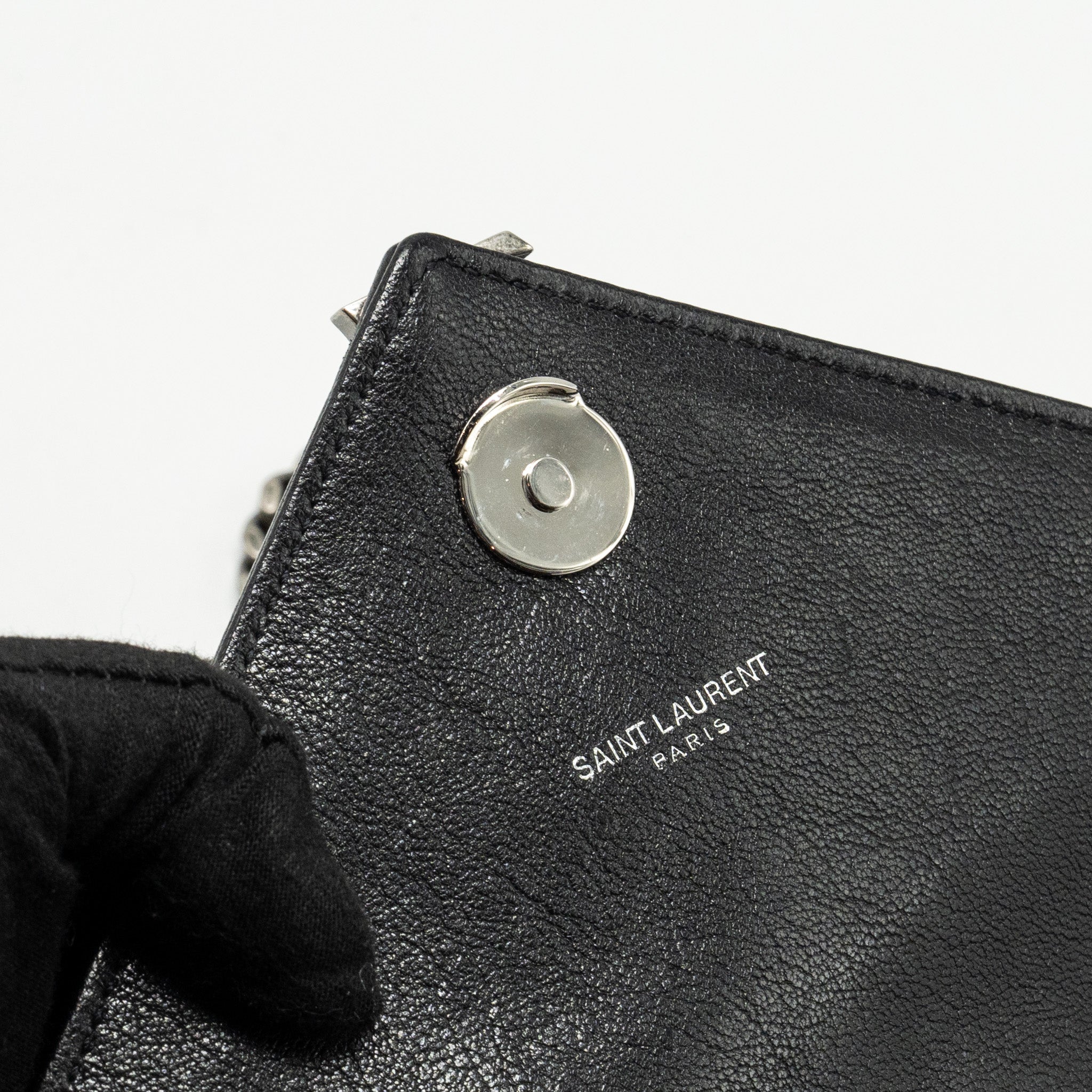 SAINT LAURENT COLLEGE FLAP BAG LAMBSKIN BLACK RUTHENIUM SHW