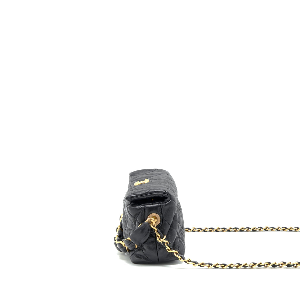 CHANEL SMALL CC WRAPPED STRAP BAG LAMBSKIN BLACK IN CRUMPLED GHW