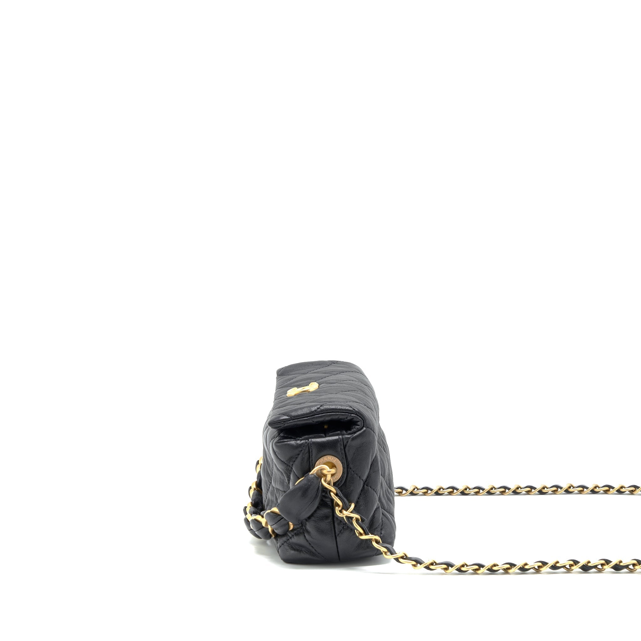 CHANEL SMALL CC WRAPPED STRAP BAG LAMBSKIN BLACK IN CRUMPLED GHW