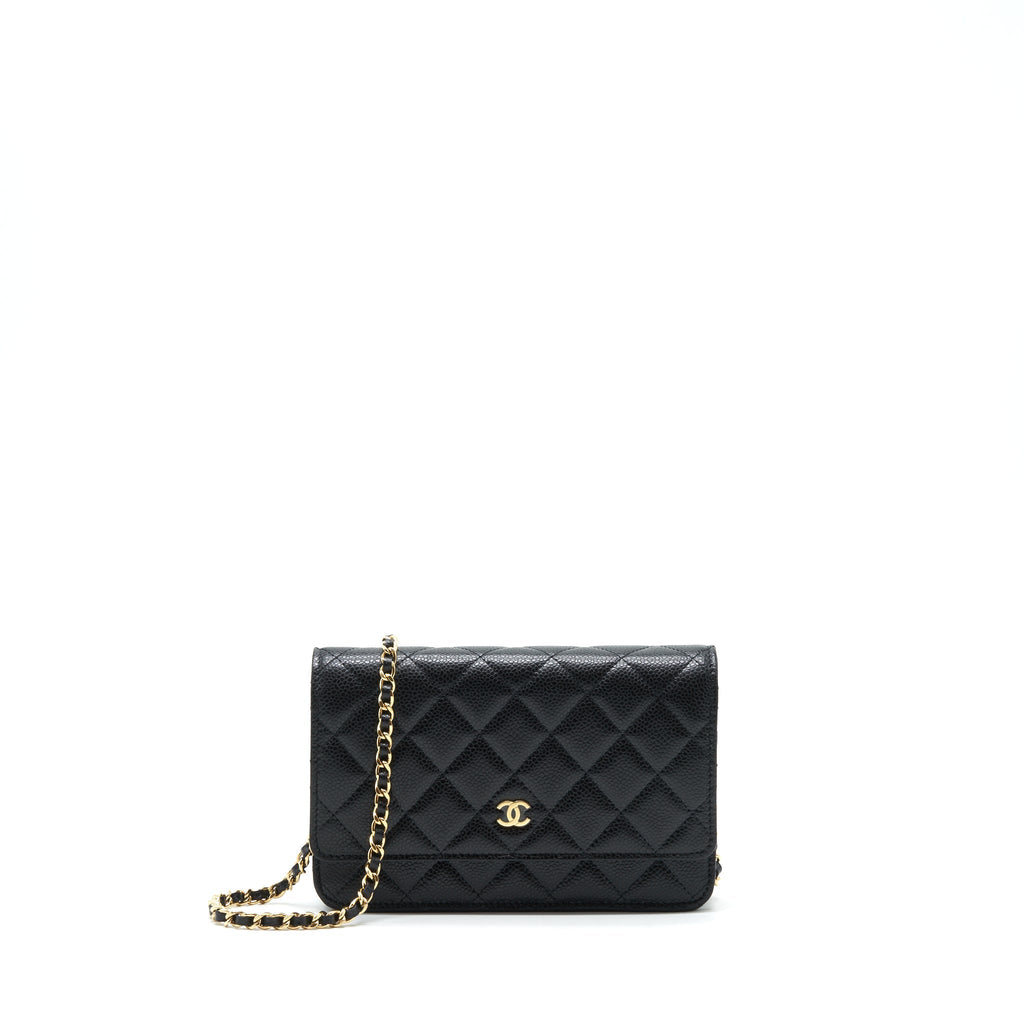 CHANEL 22P CLASSIC WALLET ON CHAIN CAVIAR BLACK LGHW (MICROCHIP)