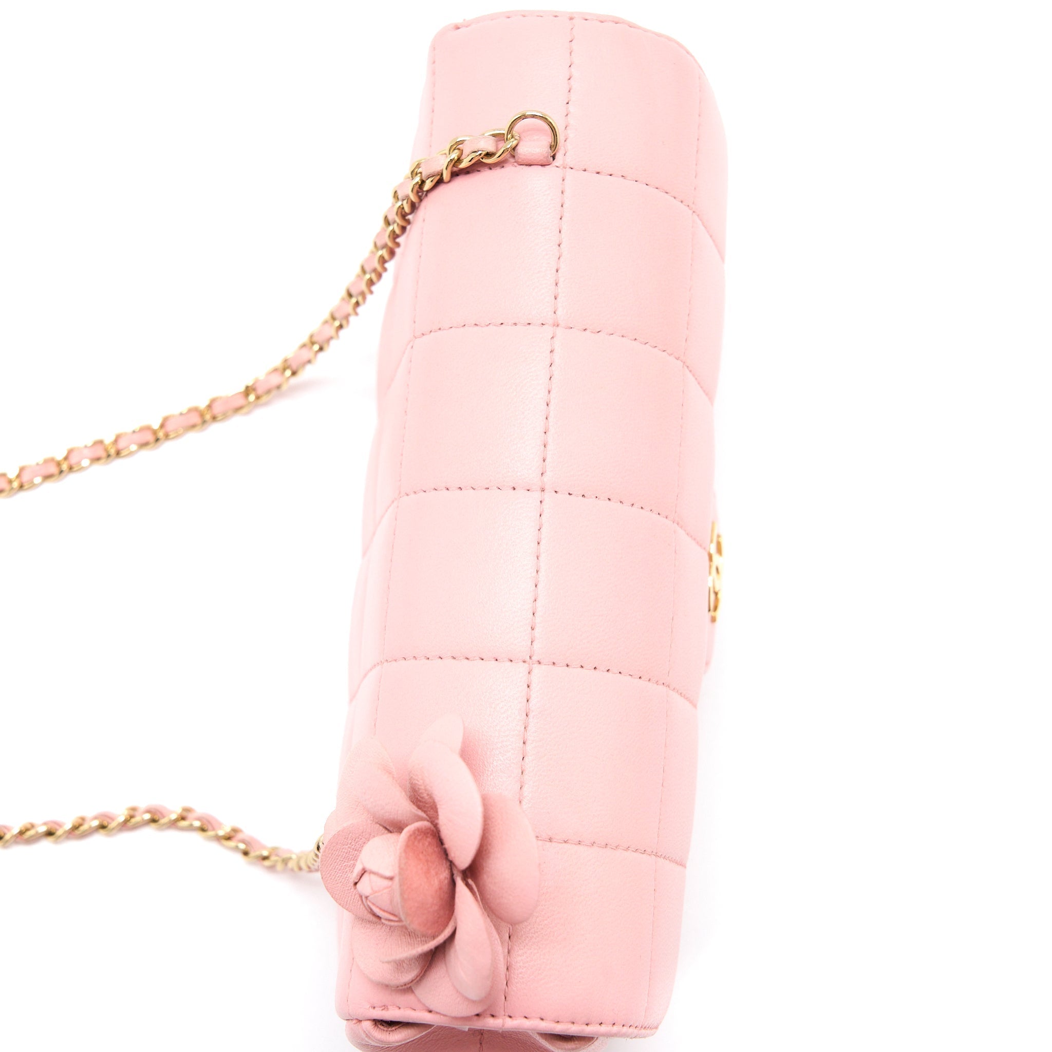 CHANEL CAMELLIA MINI FLAP BAG LAMBSKIN PINK GHW