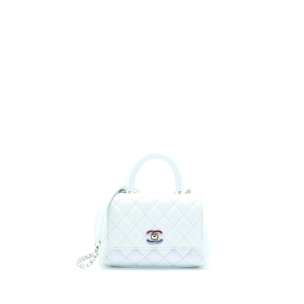 CHANEL MINI COCO HANDLE OMBRE IRIDESCENT CAVIAR LIGHT BLUE MULTICOLOUR HARDWARE (MICROCHIP)