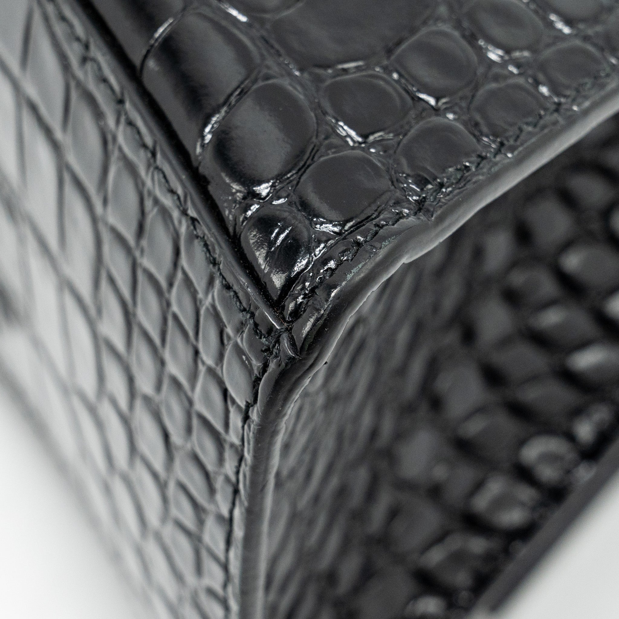 BALENCIAGA HOURGLASS S CROC-EMBOSSED CALFSKIN SO BLACK