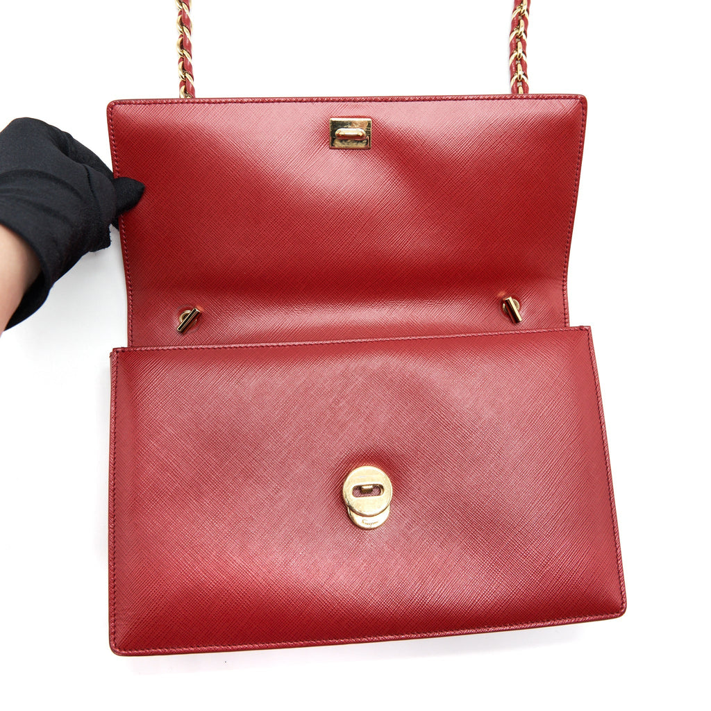 SALVATORE FERRAGAMO GINNY SAFFIANO SHOULDER BAG CALFSKIN RED GHW
