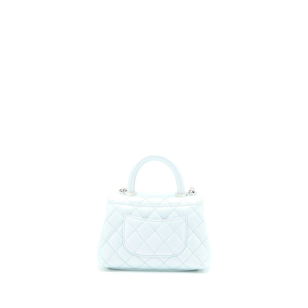 CHANEL MINI COCO HANDLE OMBRE IRIDESCENT CAVIAR LIGHT BLUE MULTICOLOUR HARDWARE (MICROCHIP)