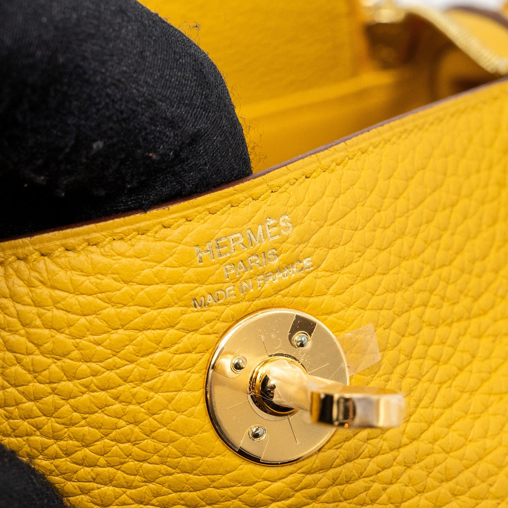 HERMES MINI LINDY CLEMENCE JAUNE AMBER GHW