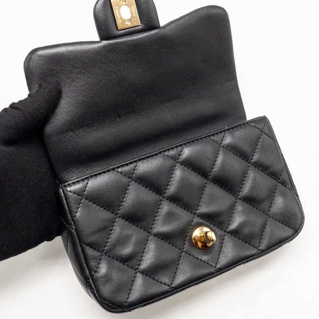 CHANEL 24S TOP HANDLE MINI FLAP BAG LAMBSKIN BLACK GHW (MICROCHIP)