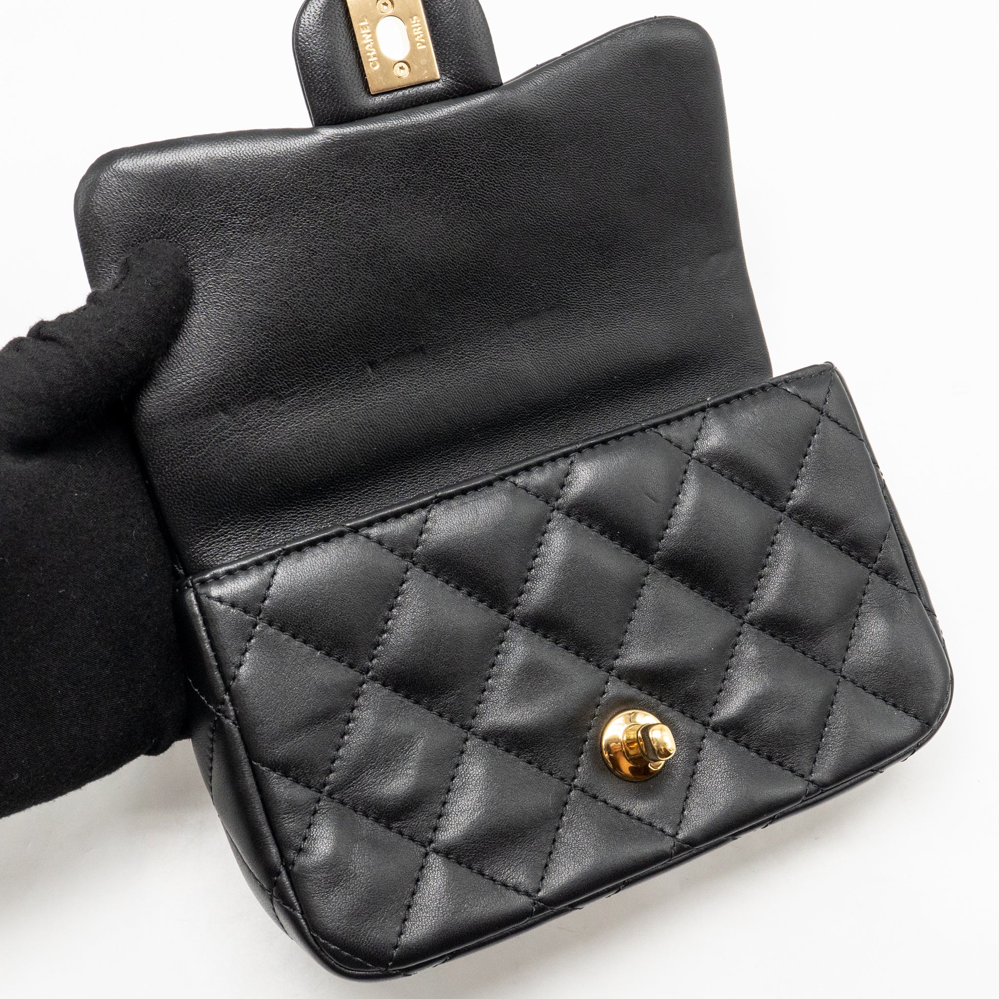 CHANEL 24S TOP HANDLE MINI FLAP BAG LAMBSKIN BLACK GHW (MICROCHIP)