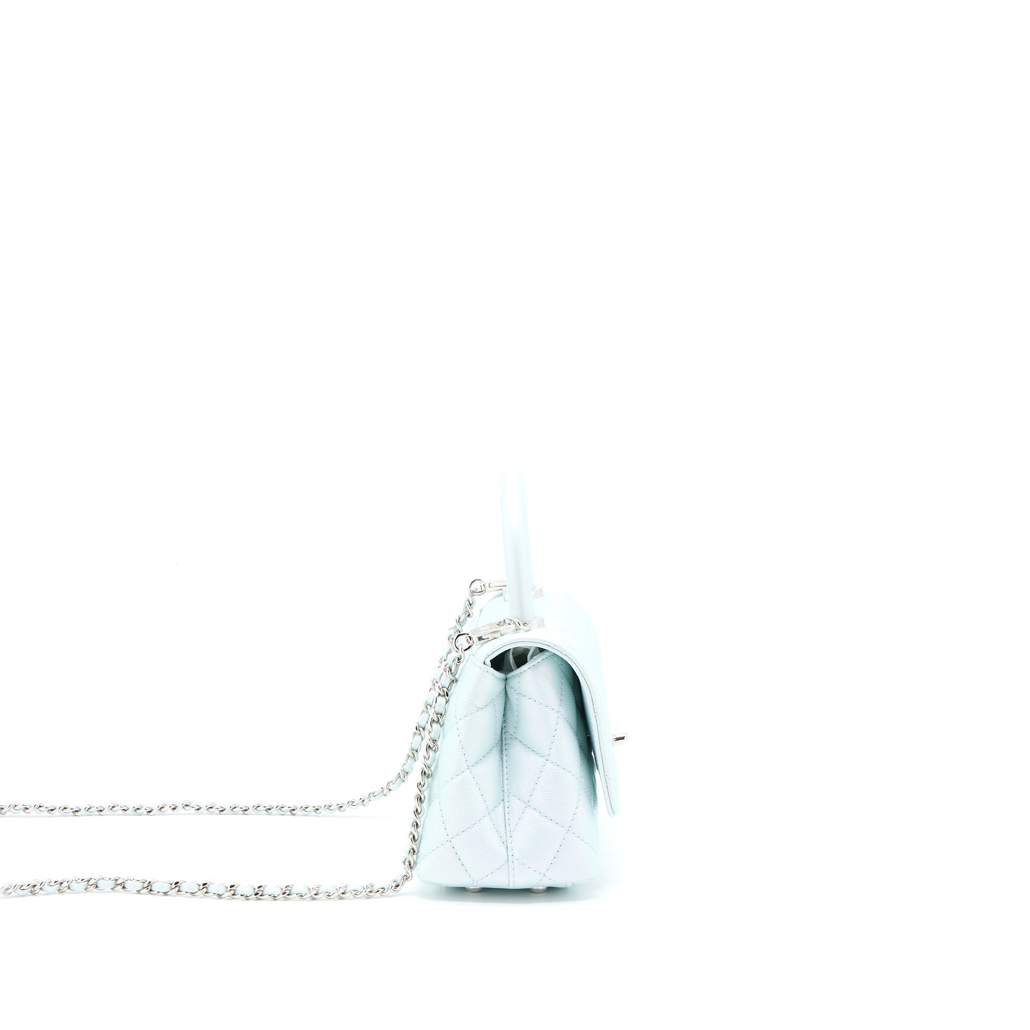 CHANEL MINI COCO HANDLE OMBRE IRIDESCENT CAVIAR LIGHT BLUE MULTICOLOUR HARDWARE (MICROCHIP)
