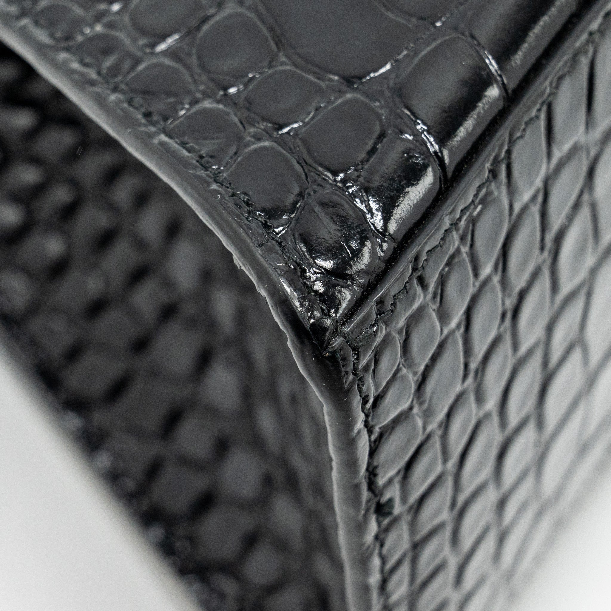 BALENCIAGA HOURGLASS S CROC-EMBOSSED CALFSKIN SO BLACK