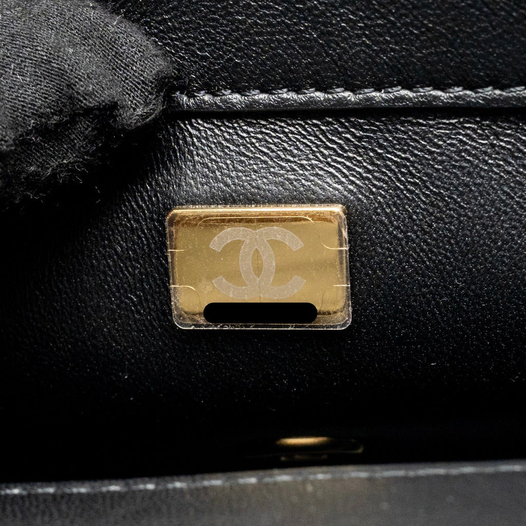 CHANEL 24S TOP HANDLE MINI FLAP BAG LAMBSKIN BLACK GHW (MICROCHIP)