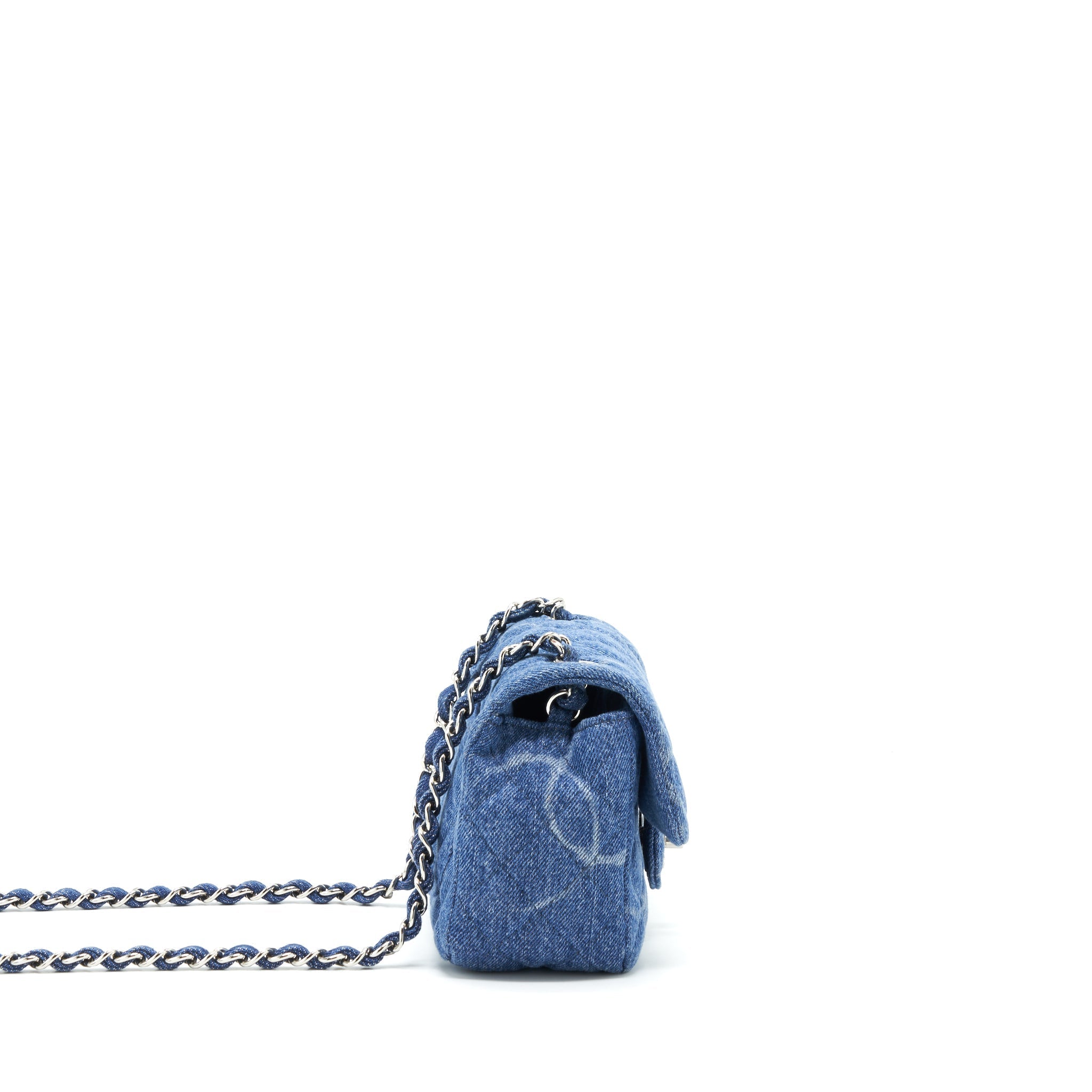 CHANEL 20B MINI SQUARE FLAP BAG CC PRINT DENIM BLUE SHW
