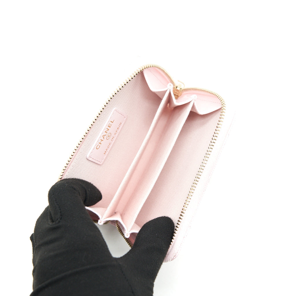 CHANEL 22P ZIP CARD HOLDER CAVIAR PINK LGHW