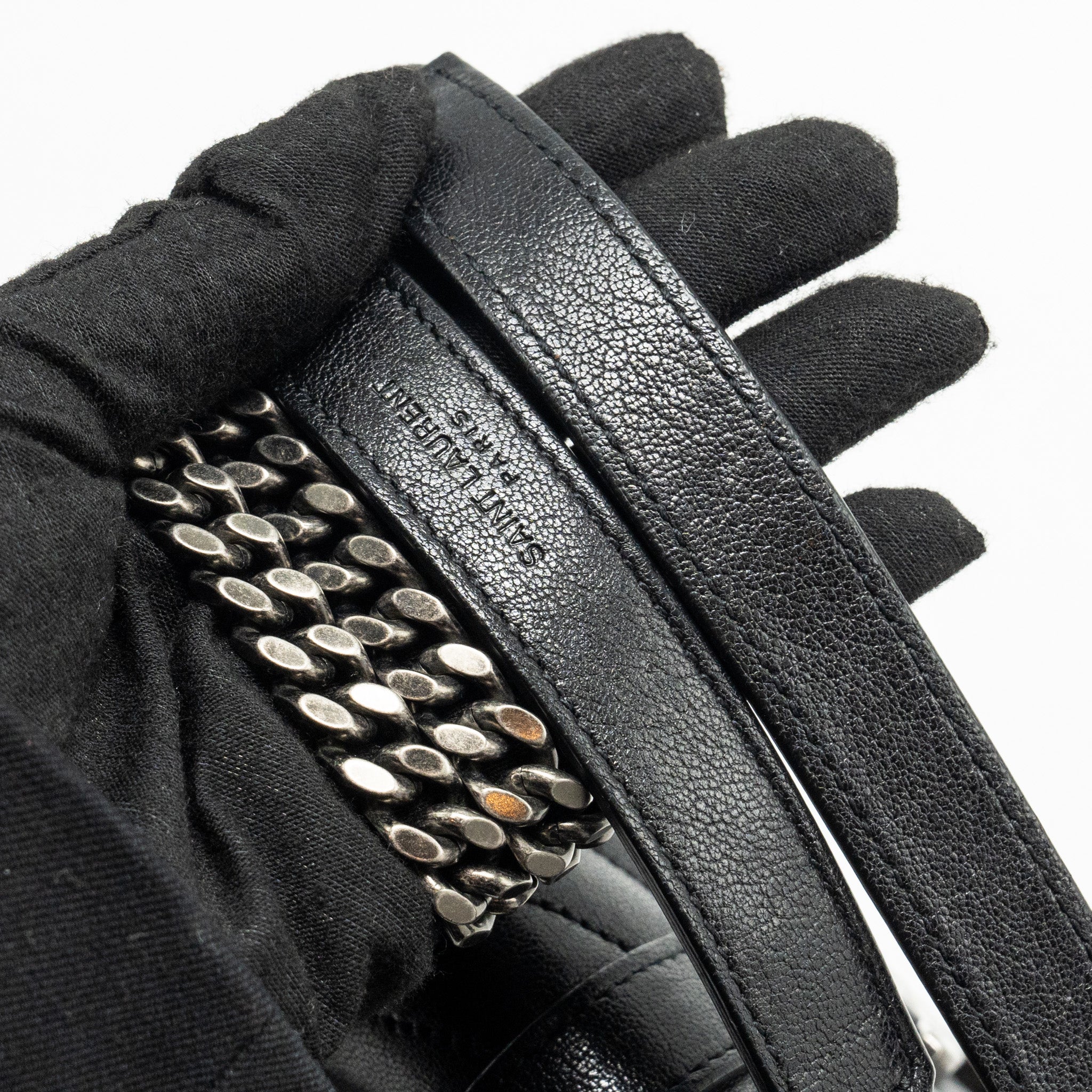 SAINT LAURENT COLLEGE FLAP BAG LAMBSKIN BLACK RUTHENIUM SHW