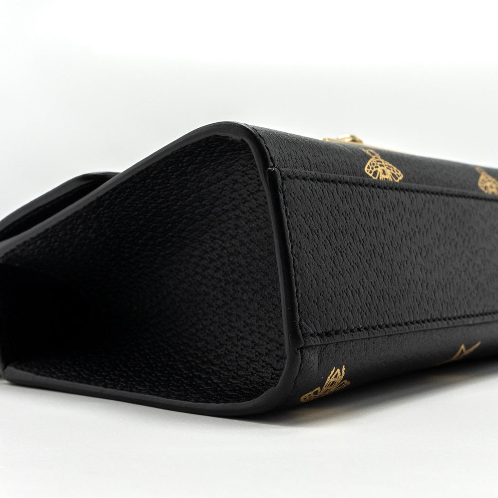 GUCCI PADLOCK CHAIN BAG BEE PRINT CALFSKIN BLACK GHW