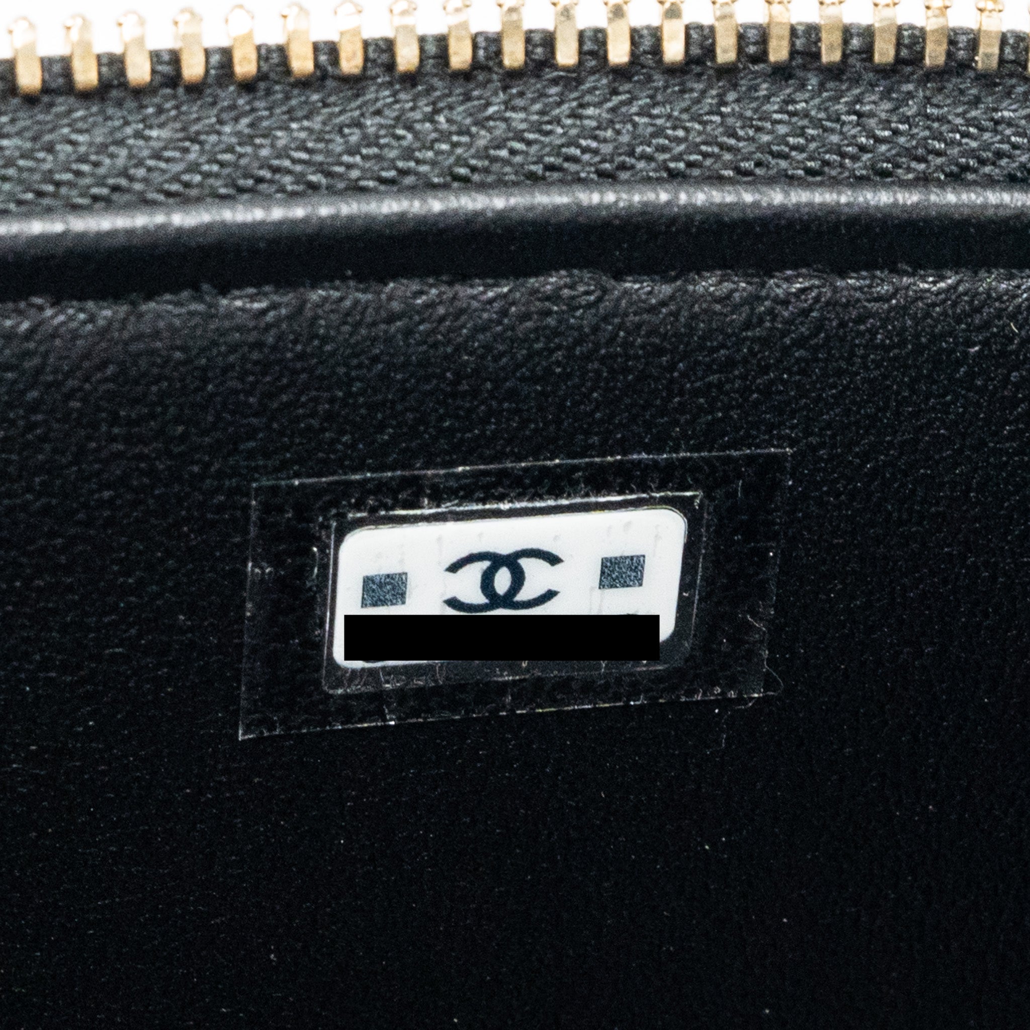 CHANEL 22K GOLD PILLAR ADJUSTABLE CHAIN LONG VANITY LAMBSKIN BLACK GHW (MICROCHIP)