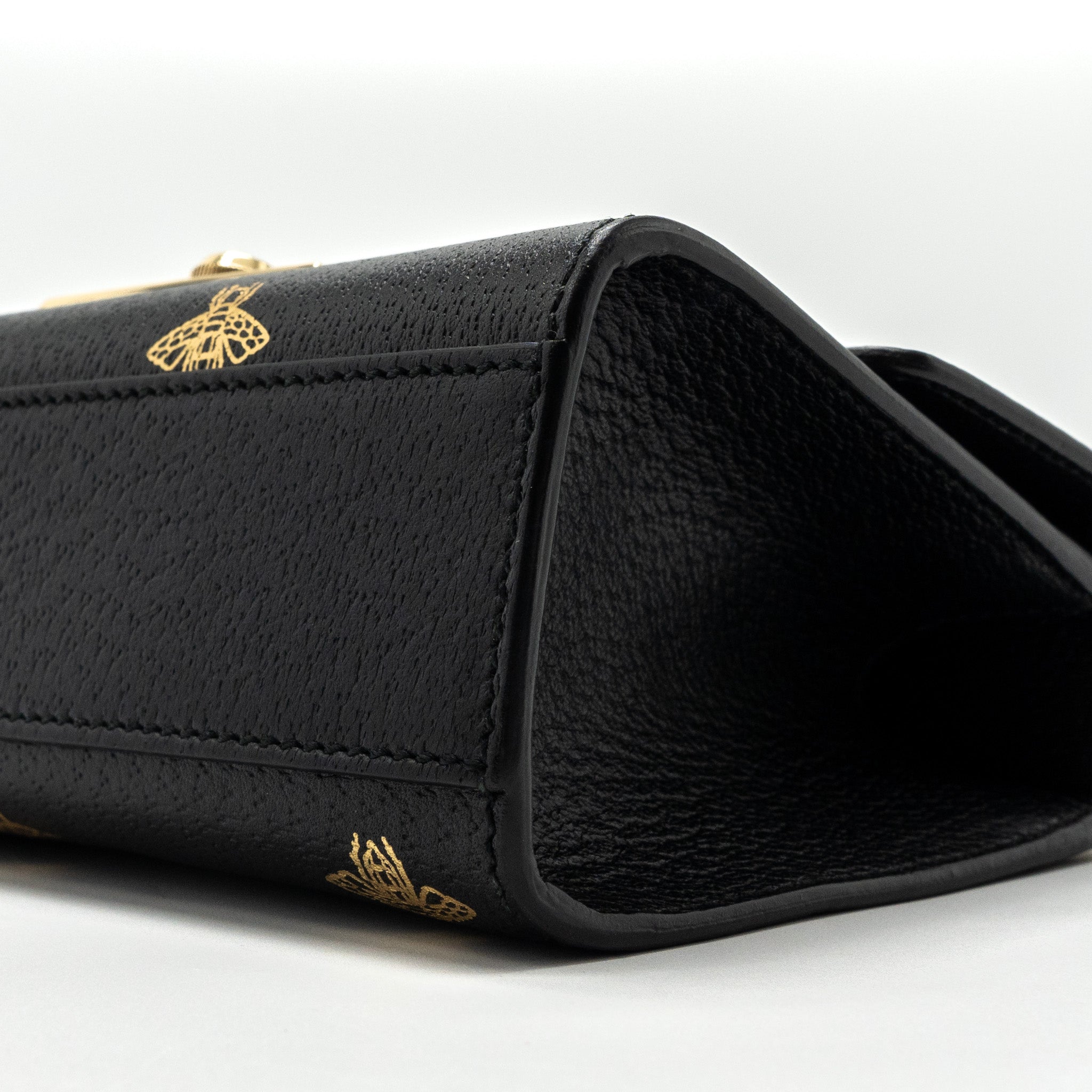 GUCCI PADLOCK CHAIN BAG BEE PRINT CALFSKIN BLACK GHW