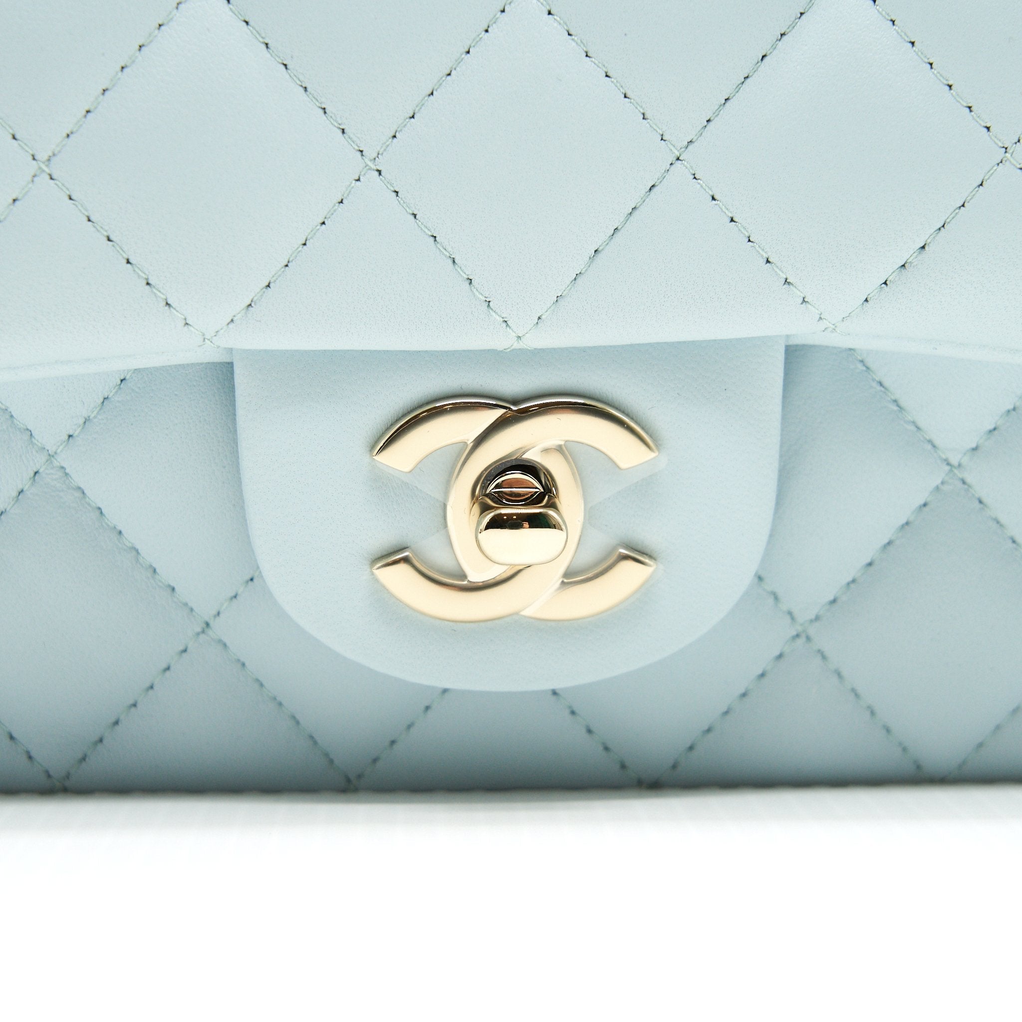 CHANEL 21K MINI TOP HANDLE RECTANGULAR FLAP BAG PASTEL BLUE LGHW