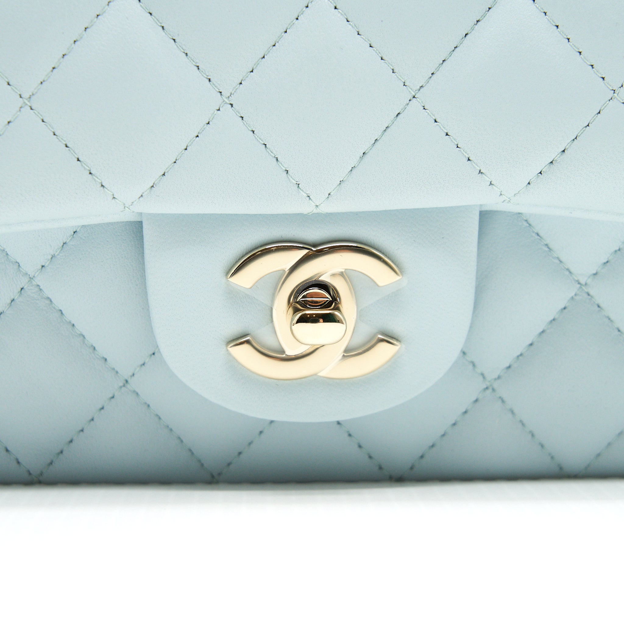 CHANEL 21K MINI TOP HANDLE RECTANGULAR FLAP BAG PASTEL BLUE LGHW