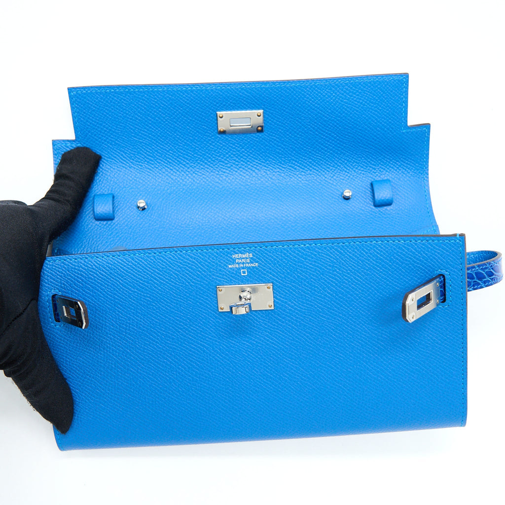HERMES KELLY TO GO TOUCH EPSOM/ALLIGATOR MYKONOS/BLEU ZELLIGE SHW