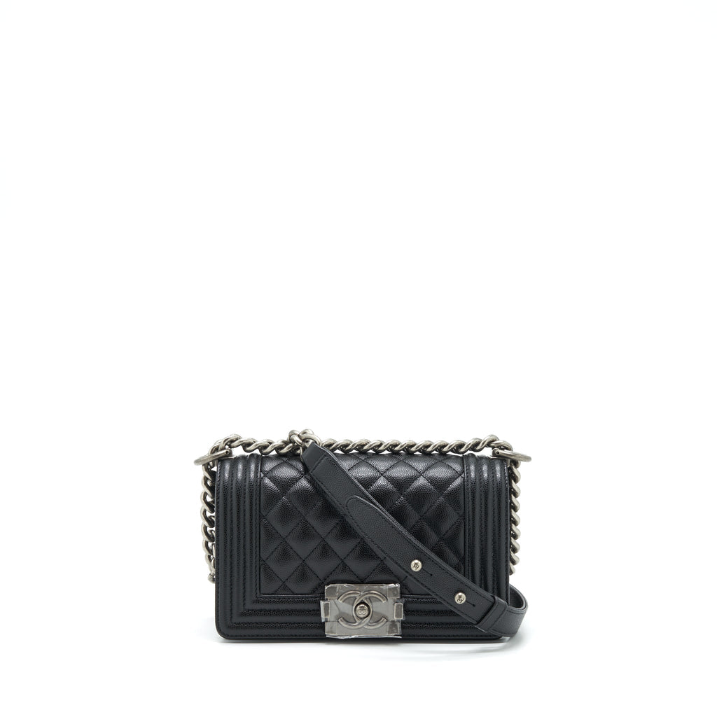 CHANEL SMALL BOY BAG CAVIAR BLACK RUTHENIUM SLIVER HARDWARE (MICROCHIP）