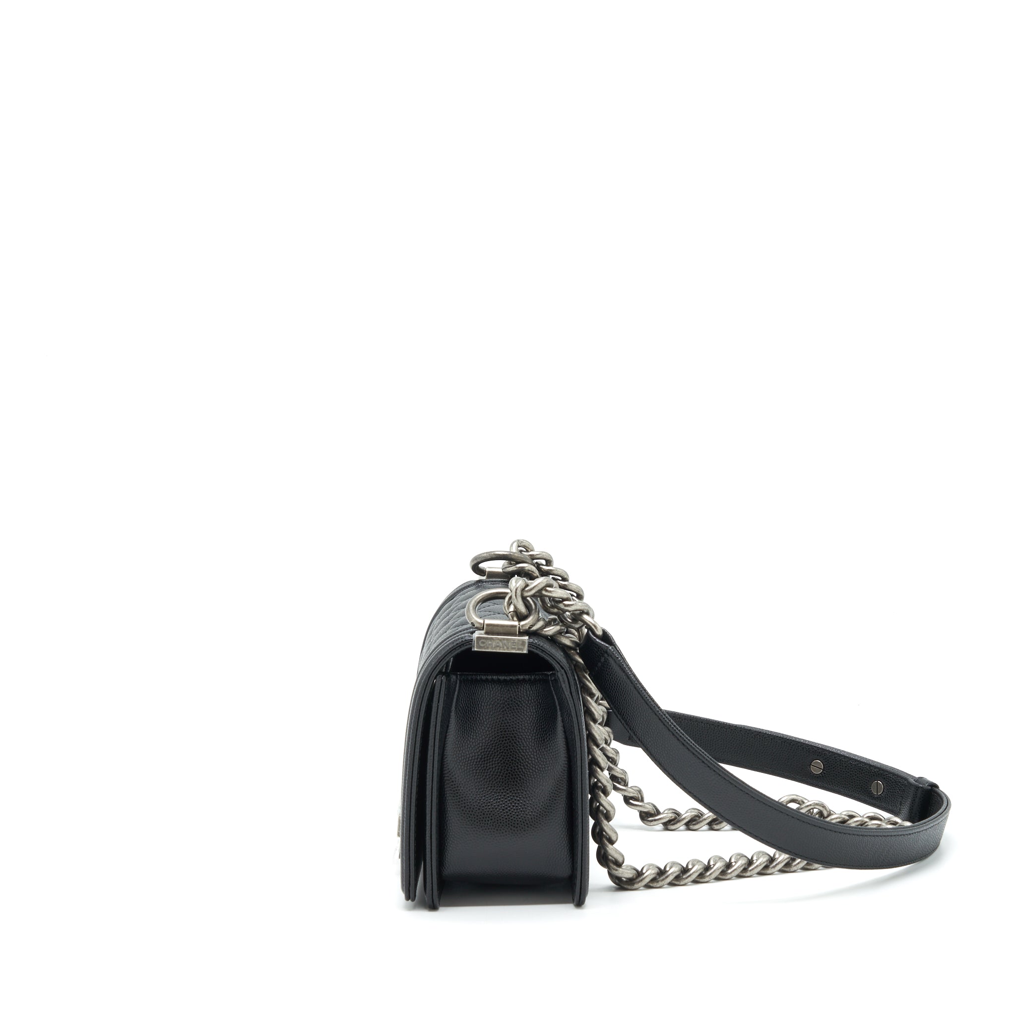 CHANEL SMALL BOY BAG CAVIAR BLACK RUTHENIUM SLIVER HARDWARE (MICROCHIP）