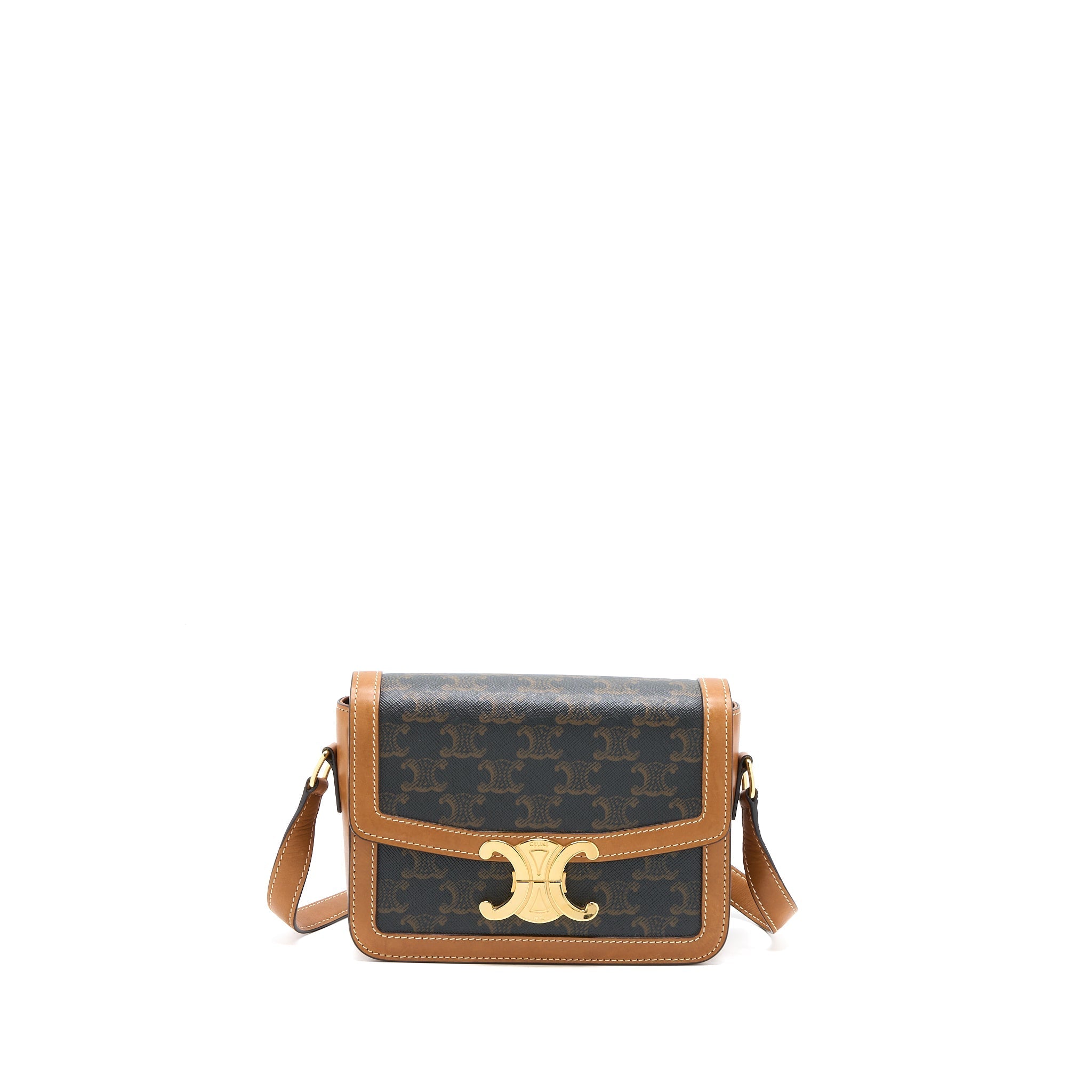 CELINE TEEN TRIOMPHE BAG IN TRIOMPHE CANVAS / NATURE CALFSKIN GHW