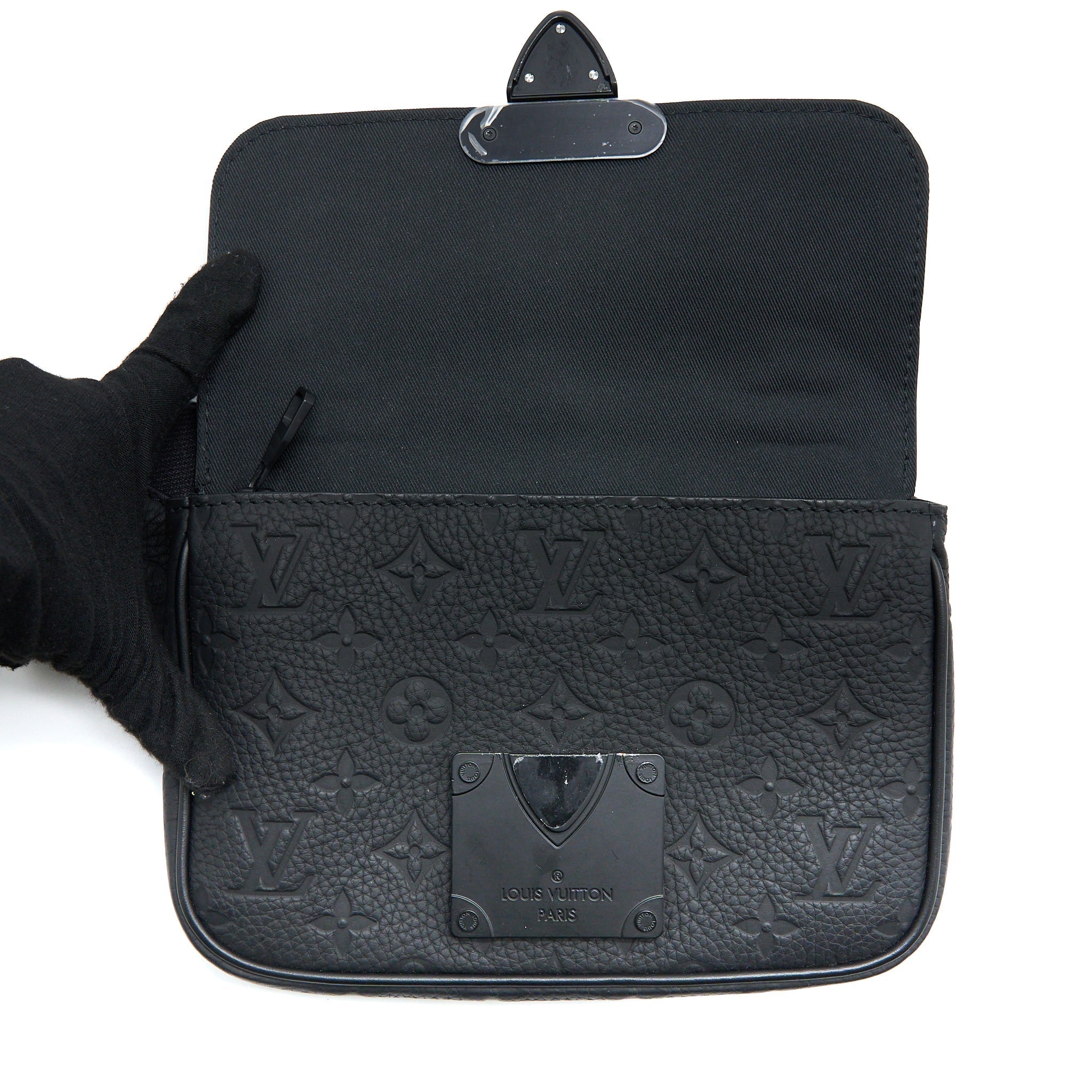 LOUIS VUITTON S LOCK SLINGBAG MONOGRAM-EMBOSSED TAURILLON BLACK BLACK HARDWARE (NEW VERSION)