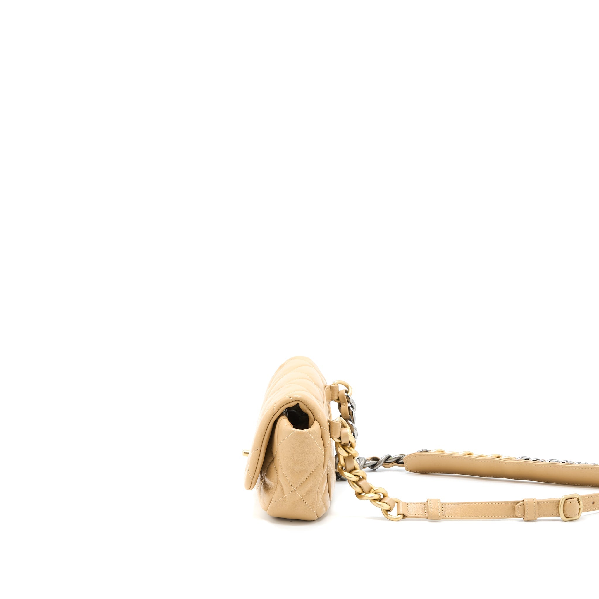 CHANEL 19 BELT BAG LAMBSKIN DARK BEIGE MULTICOLOUR HARDWARE