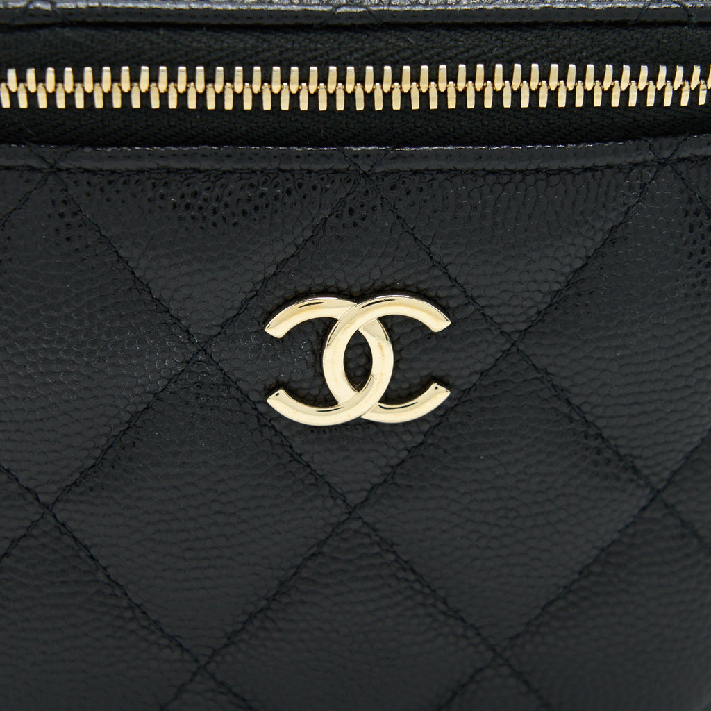 CHANEL SMALL VANITY CLUTCH WITH CHAIN WITH CC PEARL CAVIAR BLACK LGHW