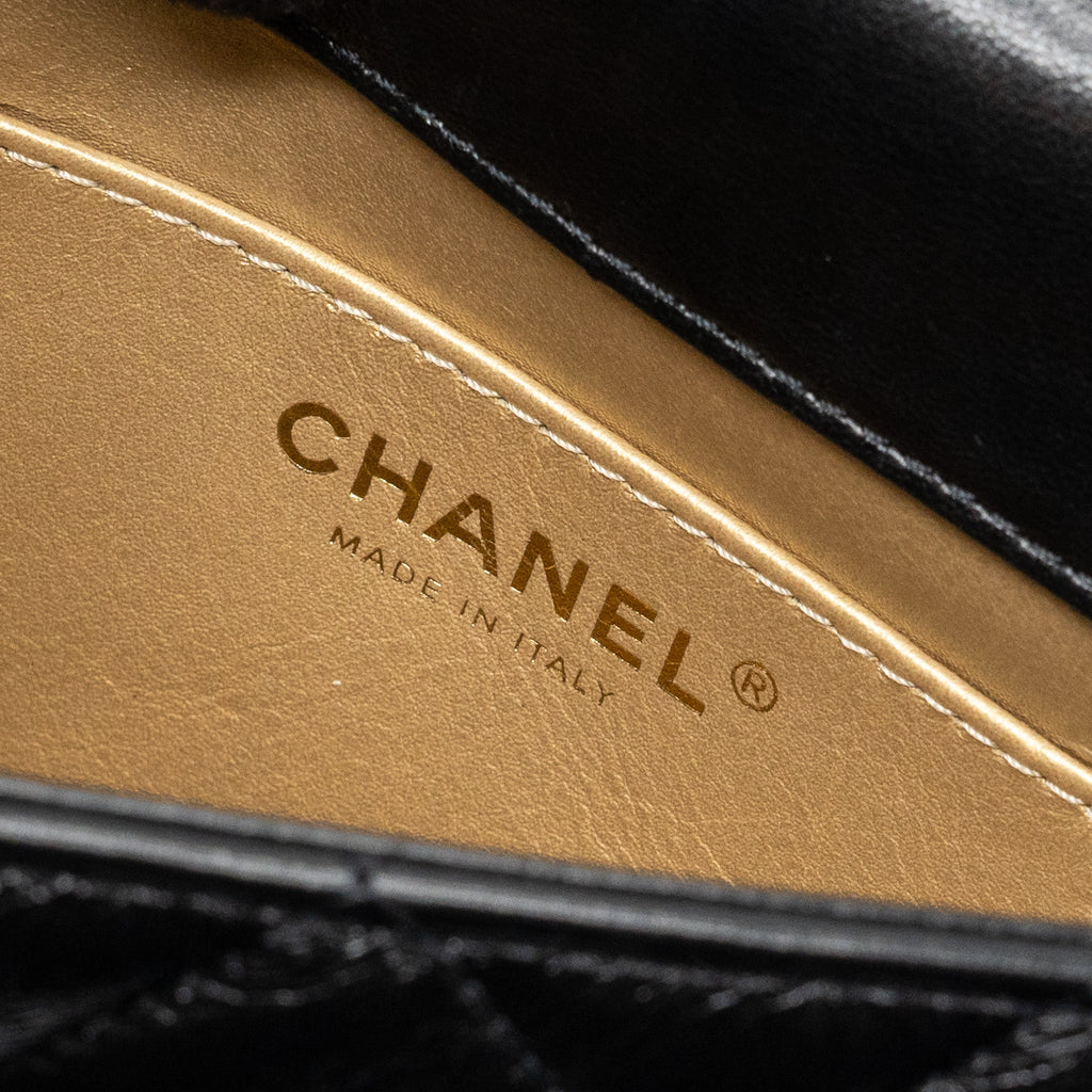 CHANEL SEASONAL MINI SQUARE FLAP BAG WITH DETAILED CHAIN STRAP CALFSKIN BLACK GHW (MICROCHIP)