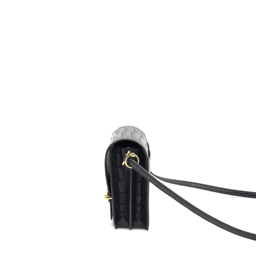 HERMES MINI ROULIS ALLIGATOR MISSISSIPPIESIS MAT 89 BLACK GHW