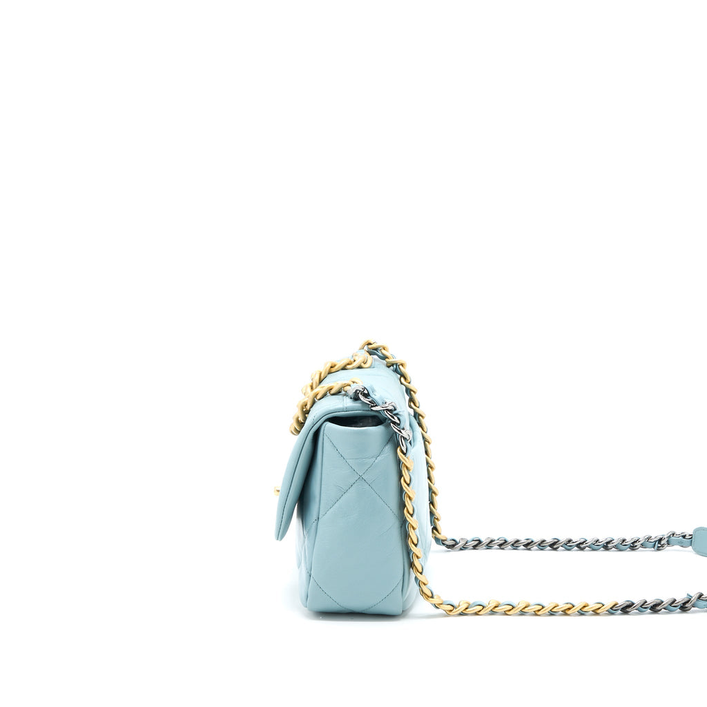 CHANEL SMALL 19 BAG LAMBSKIN LIGHT BLUE MULTICOLOUR HARDWARE