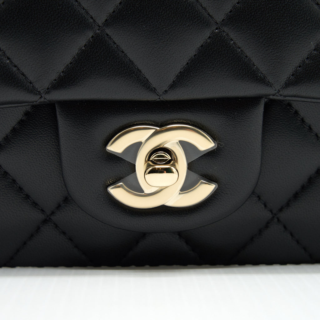 CHANEL 21K TOP HANDLE MINI RECTANGULAR FLAP BAG BLACK LGHW