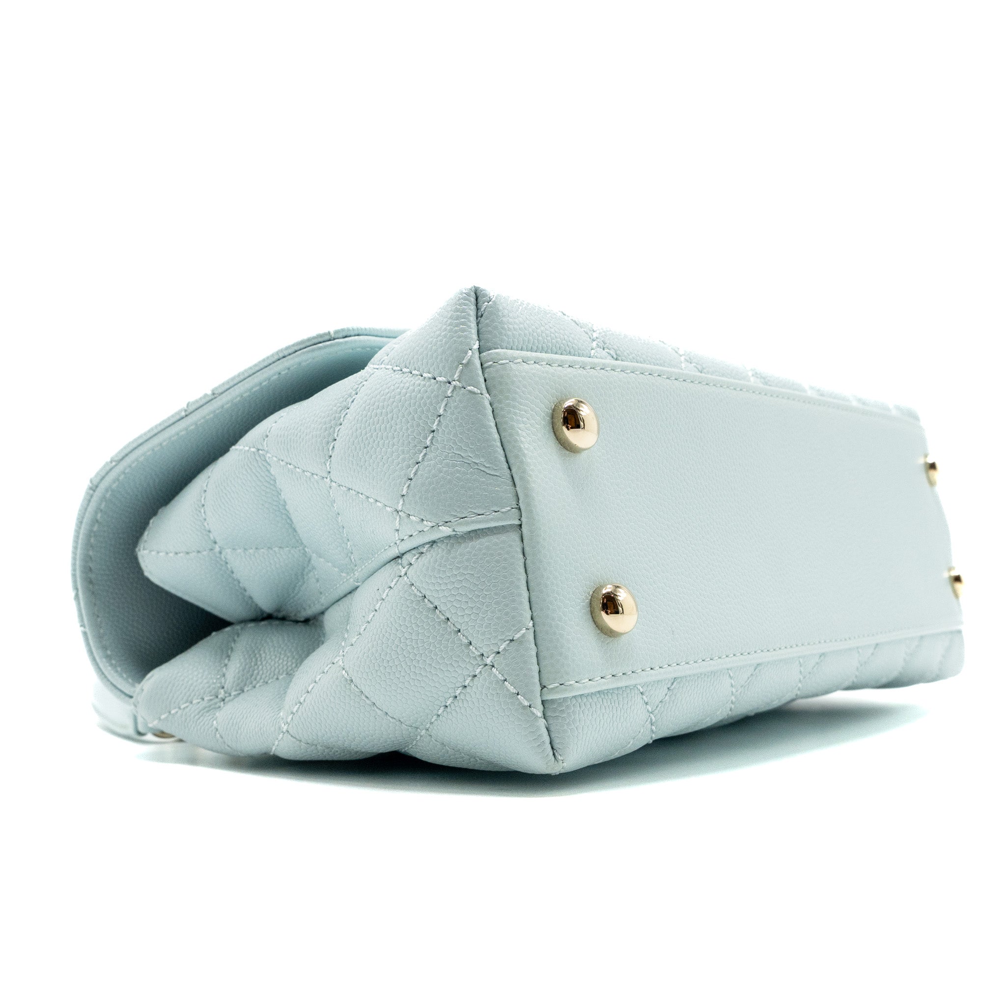 CHANEL SMALL COCO HANDLE CAVIAR LIGHT BLUE LGHW (MICROCHIP)