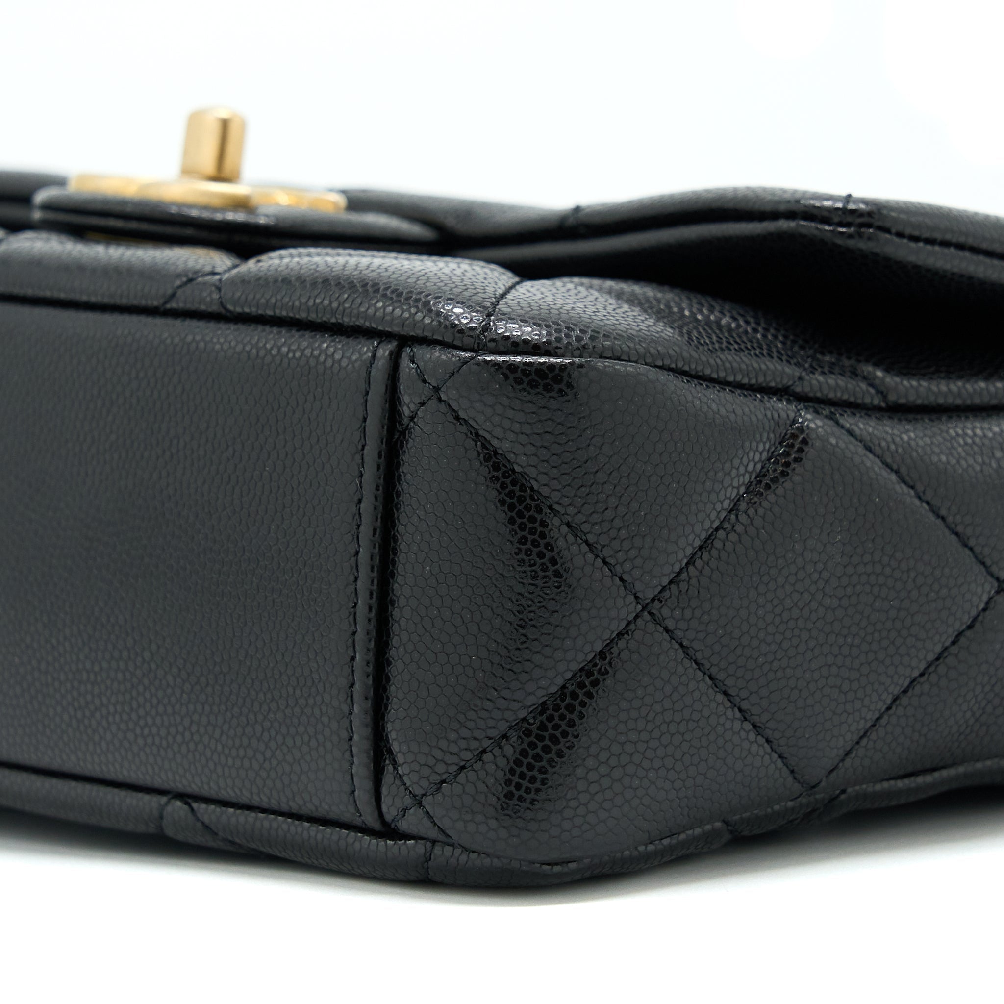 CHANEL 22A SMALL FLAP BAG CAVIAR BLACK BRUSHED GOLD HARDWARE(MICROCHIP)