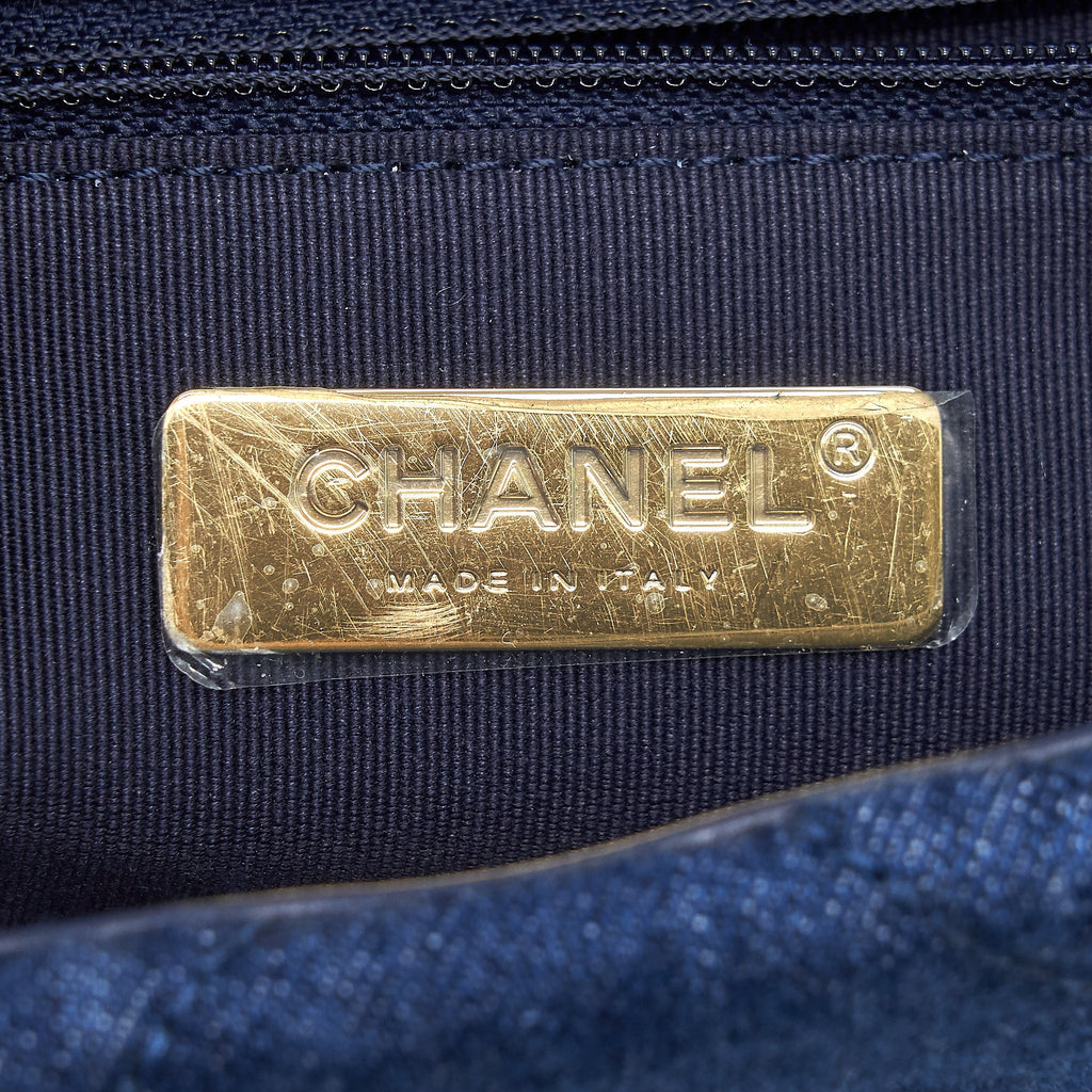 CHANEL 22P SMALL 19 BAG DENIM BLUE WITH GOLD AND SILVER HARDWARE