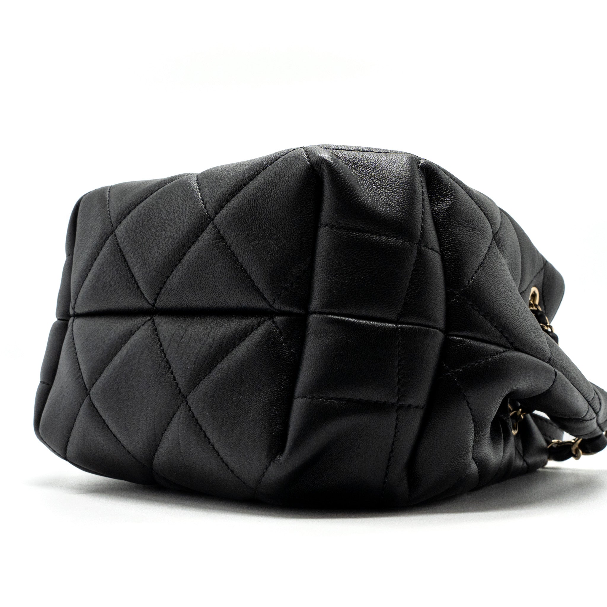 CHANEL DRAWSTRING BUCKET BAG CALFSKIN BLACK LGHW
