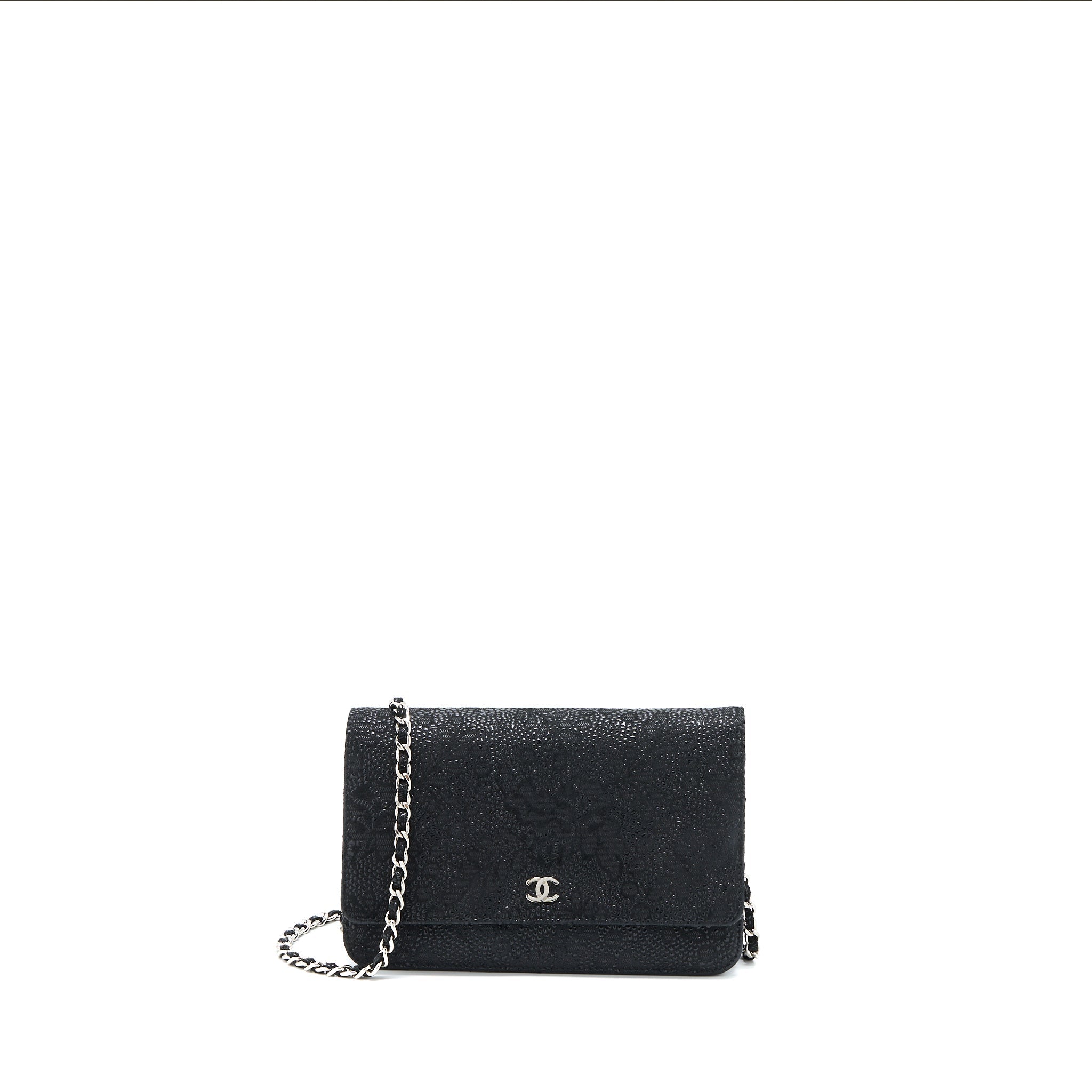 CHANEL SEASONAL WALLET ON CHAIN FABRIC BLACK SHW